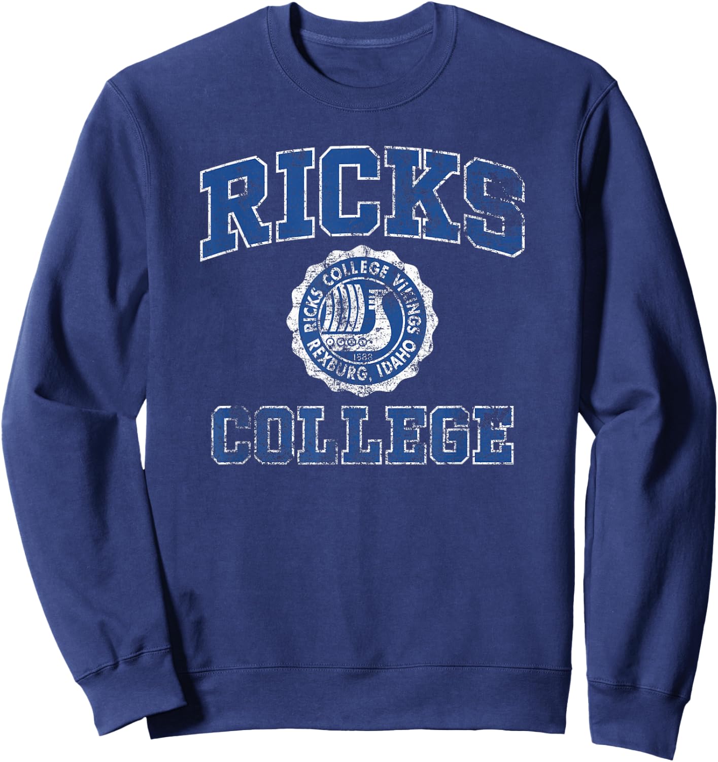 Ricks College Seal Distressed , Small, Black Sweatshirt - Sweatshirt | Navy