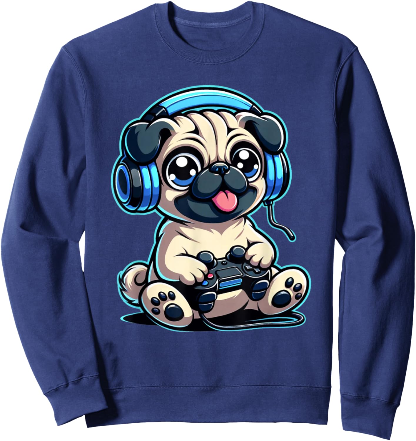 Funny Pug Gamer Dog Gaming Pug Pugs Video Game , Small, Black Sweatshirt - Sweatshirt | Navy