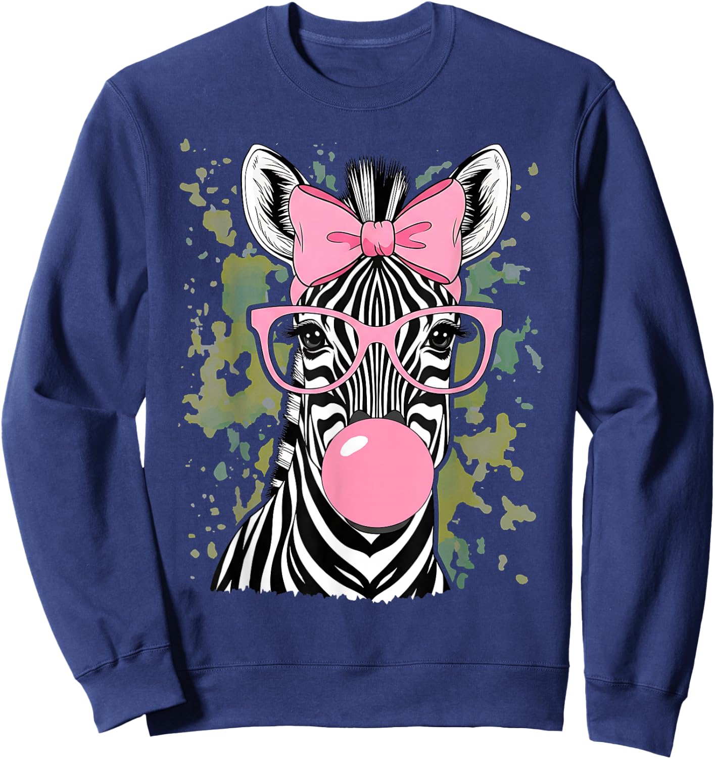 Zebra Wearing Glasses and Blowing Pink Bubble Gum Sweatshirt - Sweatshirt | Navy