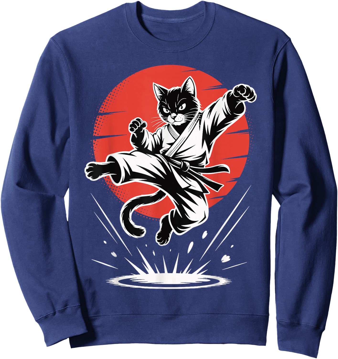 Funny Karate Cat Martial Arts Black Belt Fighter Jump Kick Sweatshirt - Sweatshirt | Navy