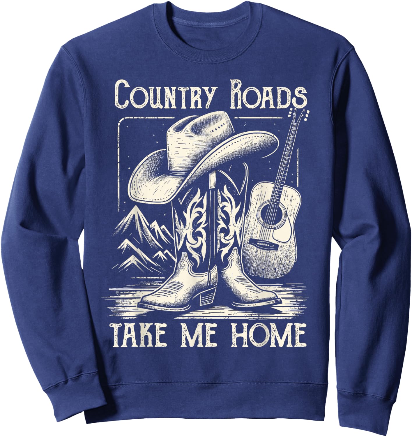 Country Roads Take Me Home Cowboy Western Virginia Retro Sweatshirt - Sweatshirt | Navy