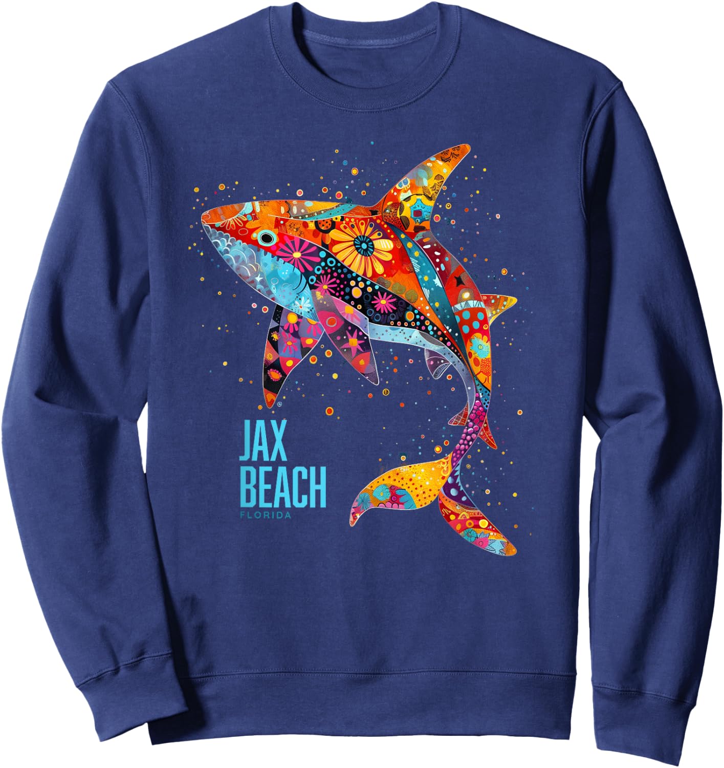 Jax Beach Florida Vacation Jacksonville FL Tribal Shark Women Sweatshirt - Sweatshirt | Navy