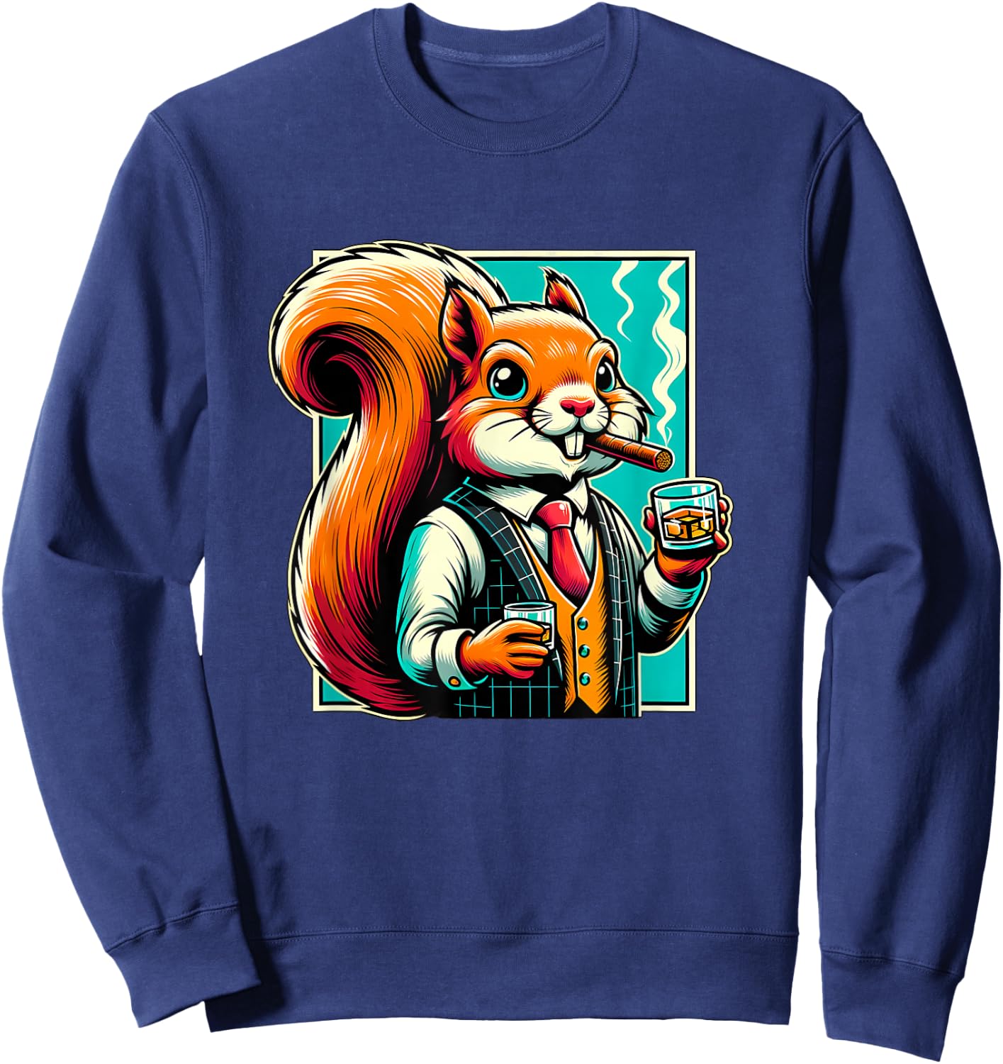 Squirrel Cigar And Whiskey Sweatshirt - Sweatshirt | Navy