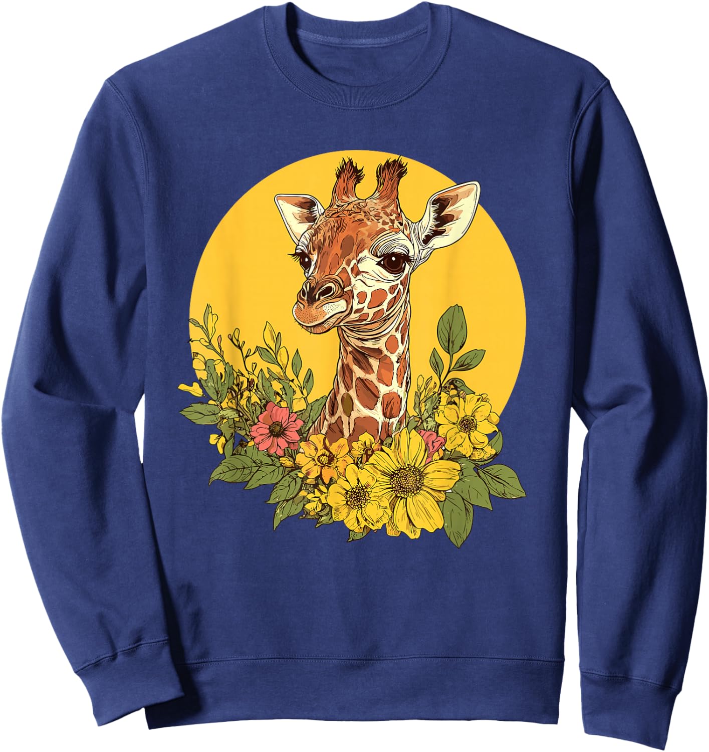 Charming Giraffe Surrounded By Flowers Sweatshirt - Sweatshirt | Navy