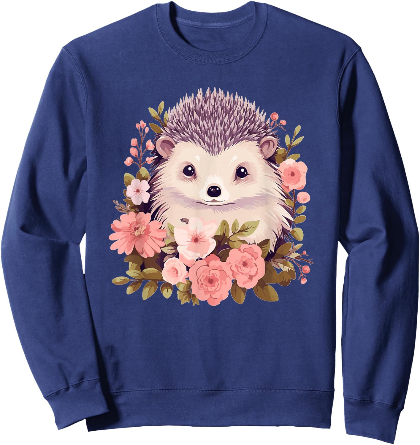 Cute Hedgehog with Flowers I Hedgehog Sweatshirt - Sweatshirt | Navy