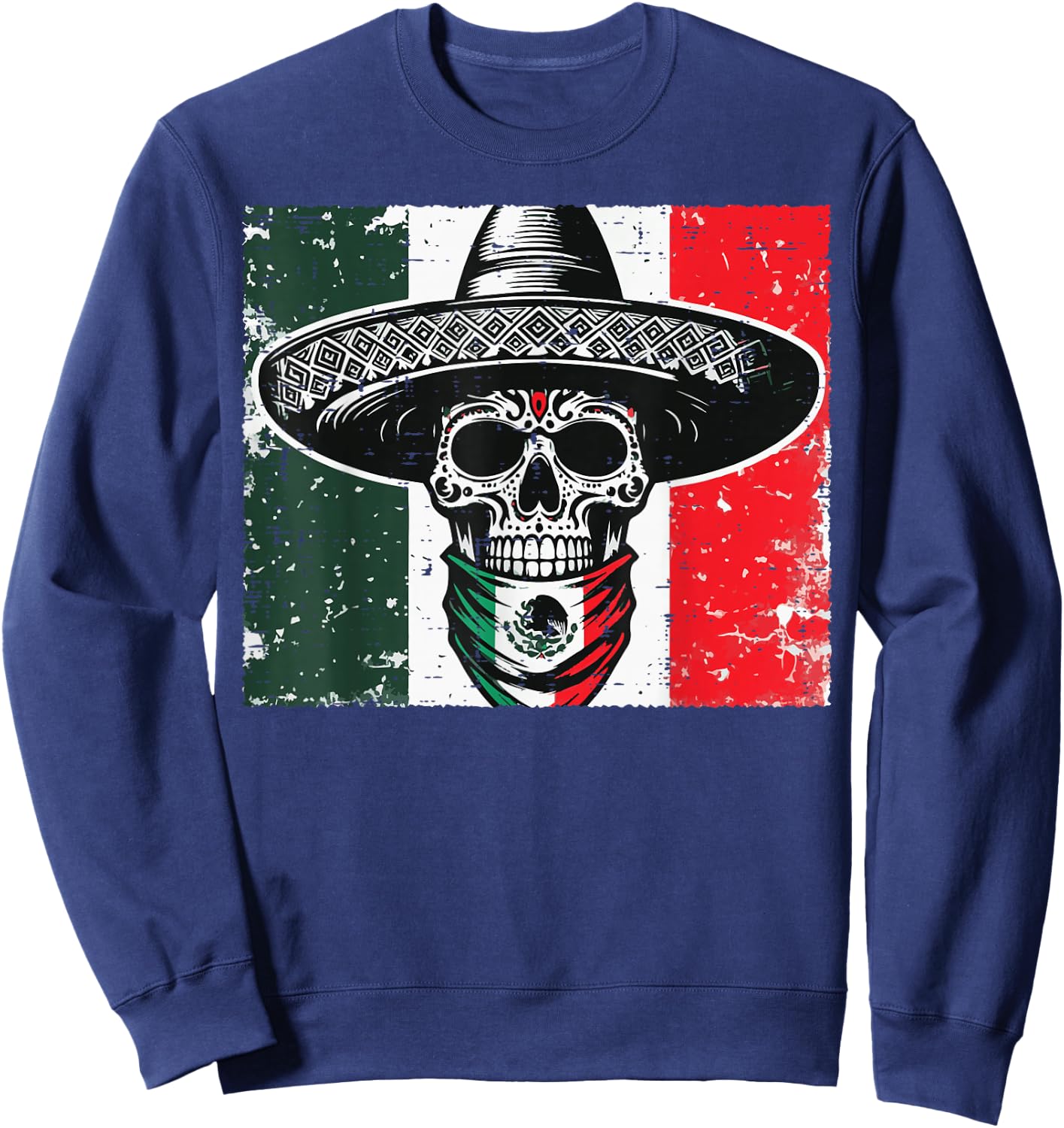 Skull Sombrero Mexico Flag Mexican Pride Men Women Kids Sweatshirt - Sweatshirt | Navy