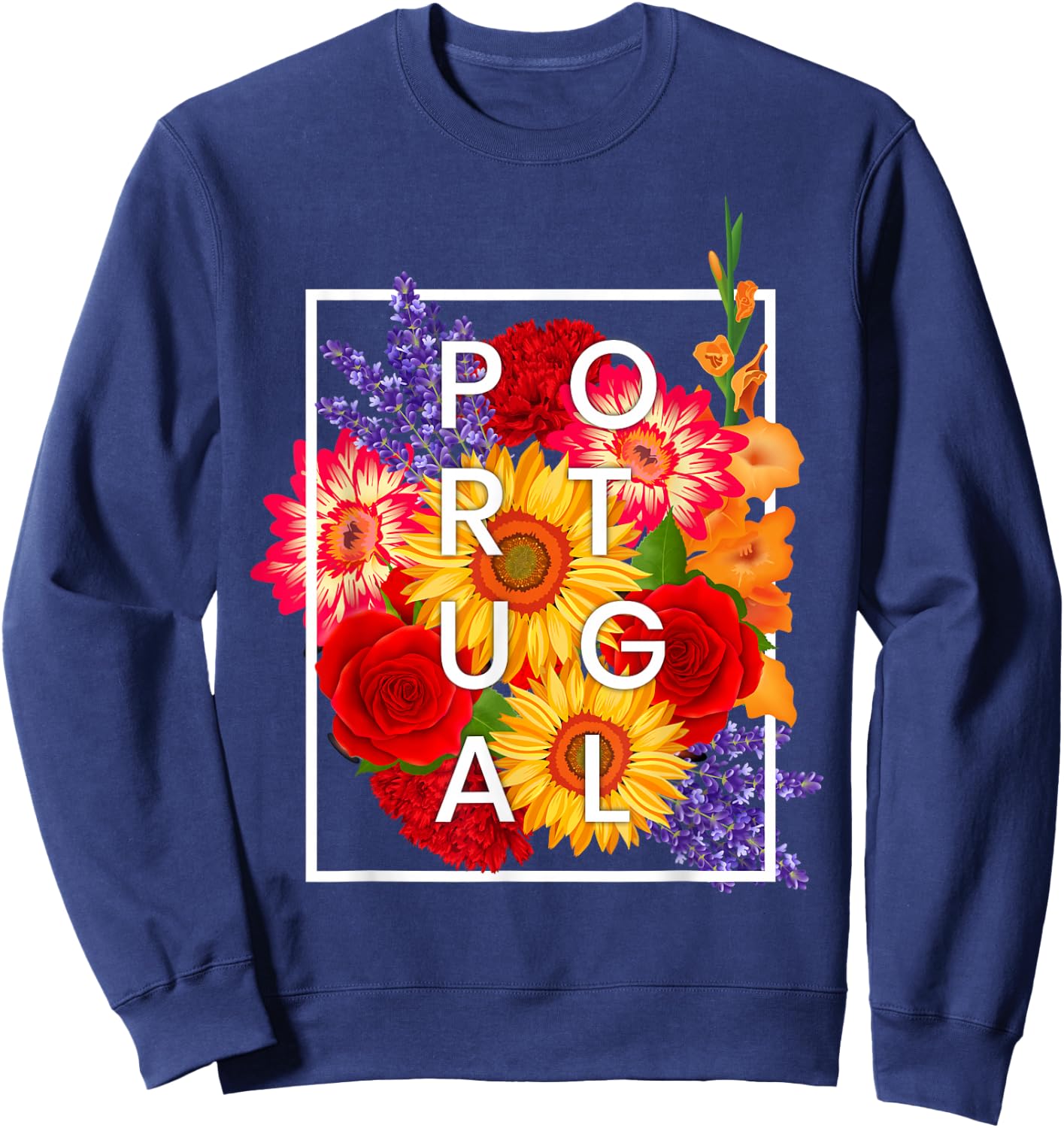 Flowers of Portugal Word Art - Portuguese Pride Sweatshirt - Sweatshirt | Navy