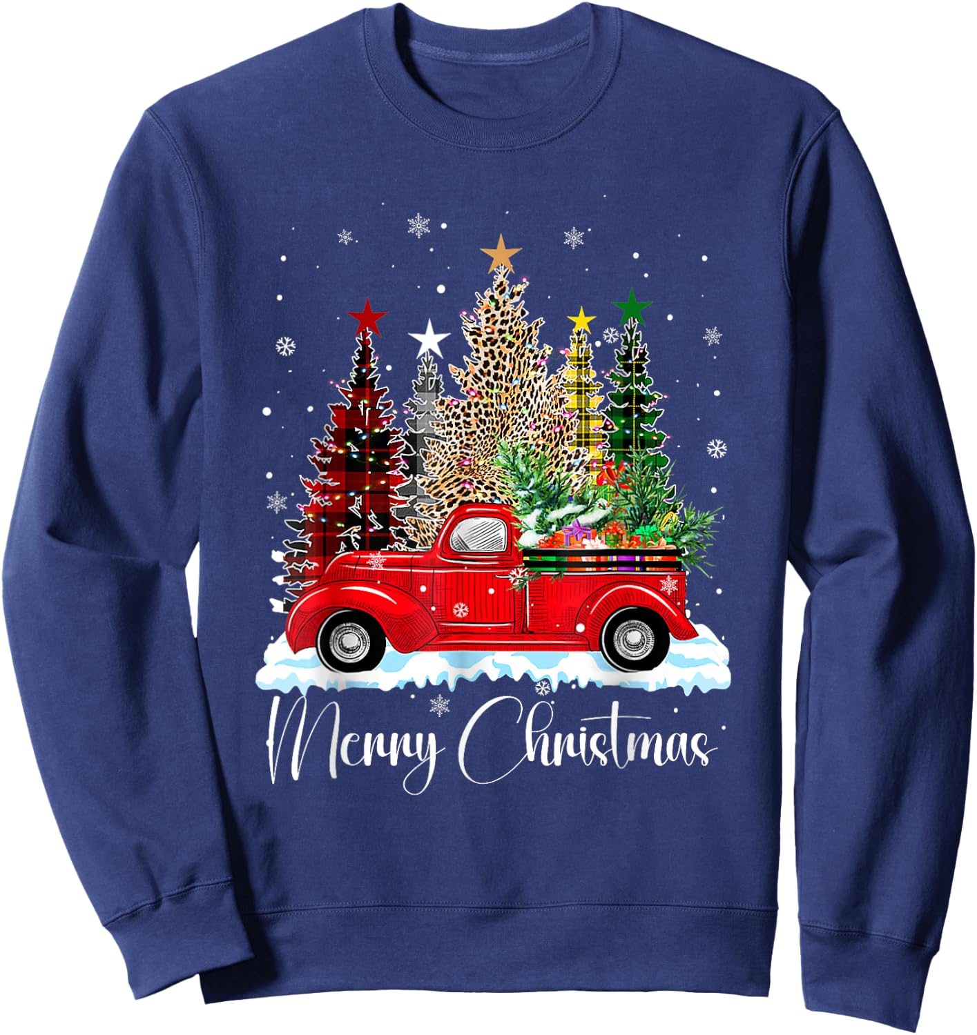 Vintage Merry Christmas Red Truck Old Fashioned Christmas Sweatshirt - Sweatshirt | Navy