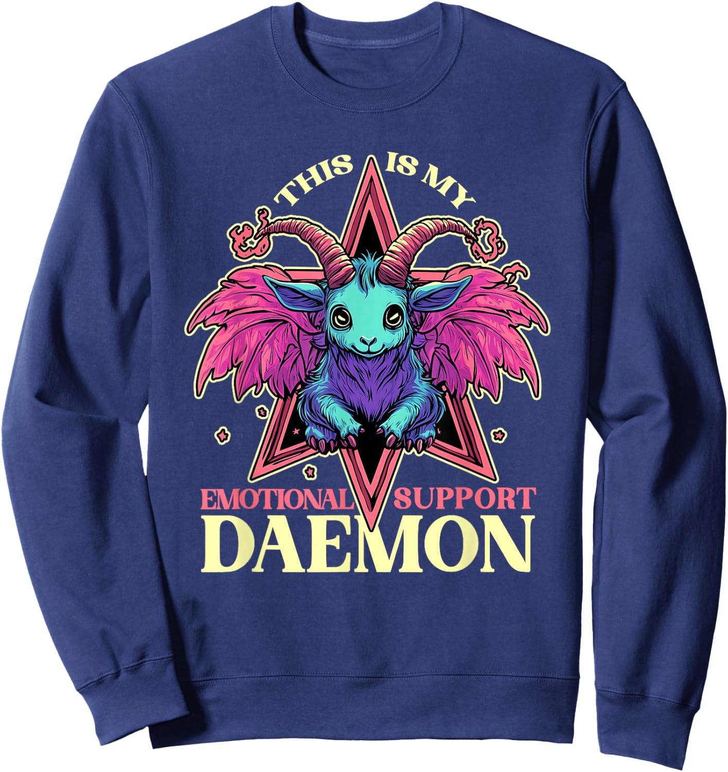 Emotional Support Demon with Cute Goat Daemon Halloween Sweatshirt - Sweatshirt | Navy