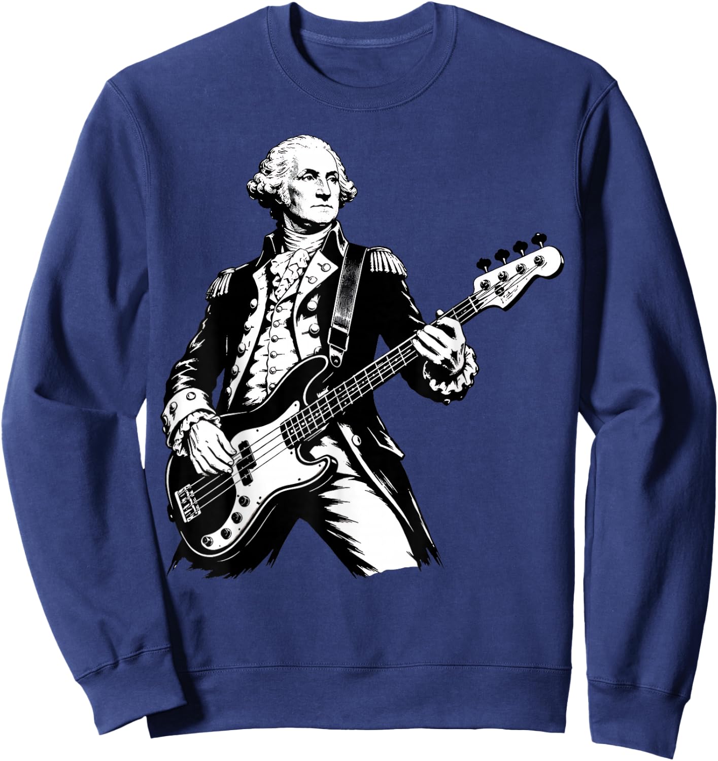 George Washington Playing Bass Guitar, 250 Years 4th of July Sweatshirt - Sweatshirt | Navy
