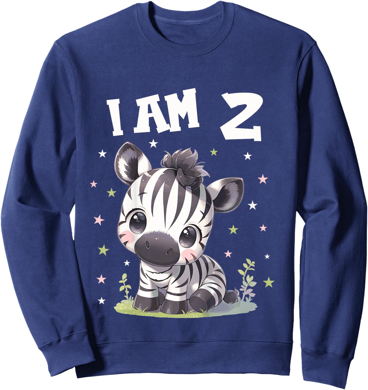 Kids 2 Years old 2 birthday Zebras Boy Girl Zebra Sweatshirt - Sweatshirt | Navy