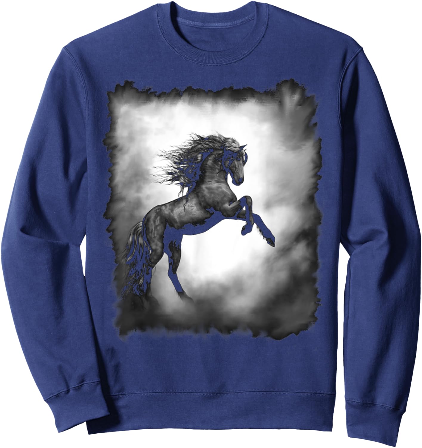 Black Wild Stallion Horse Rearing up with flowing mane Sweatshirt - Sweatshirt | Navy