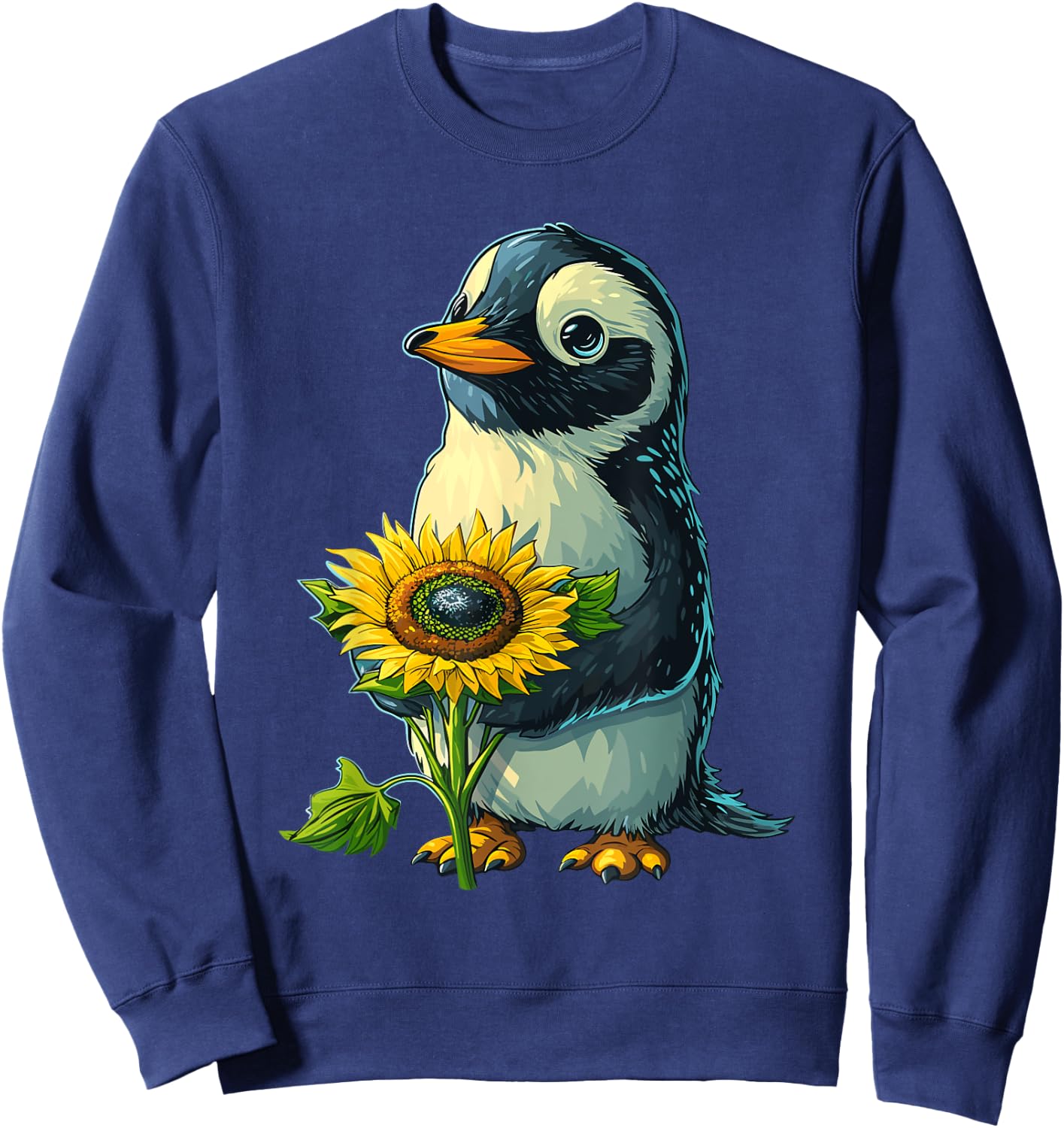 Penguin Holding Sunflower Cute Penguin Lover Sweatshirt - Sweatshirt | Navy
