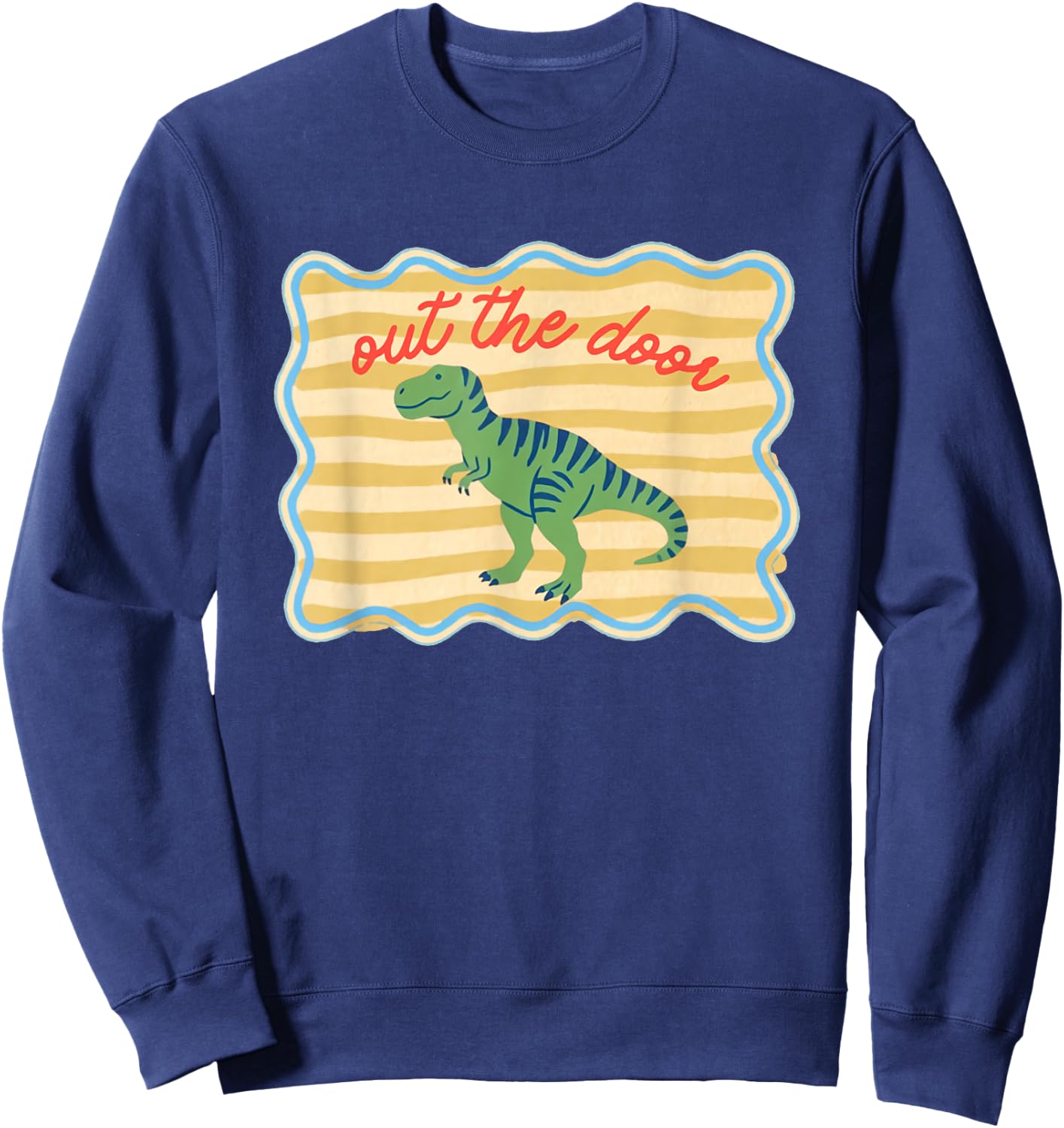 Striped Out The Door Dinosaur Last Day of School Teacher Sweatshirt - Sweatshirt | Navy