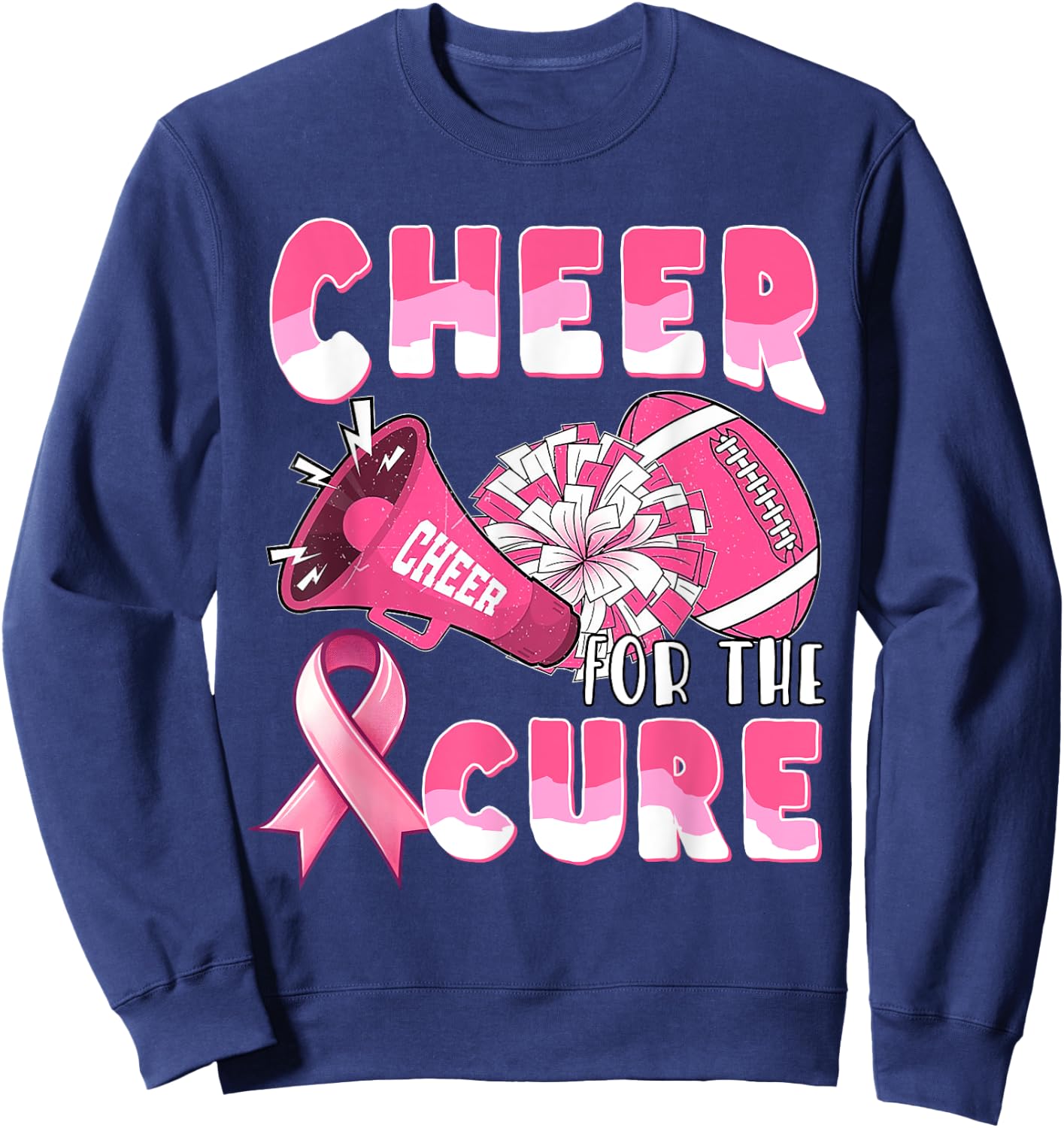 Pink Breast Cancer Awareness Cheer for the Cure Football Sweatshirt - Sweatshirt | Navy