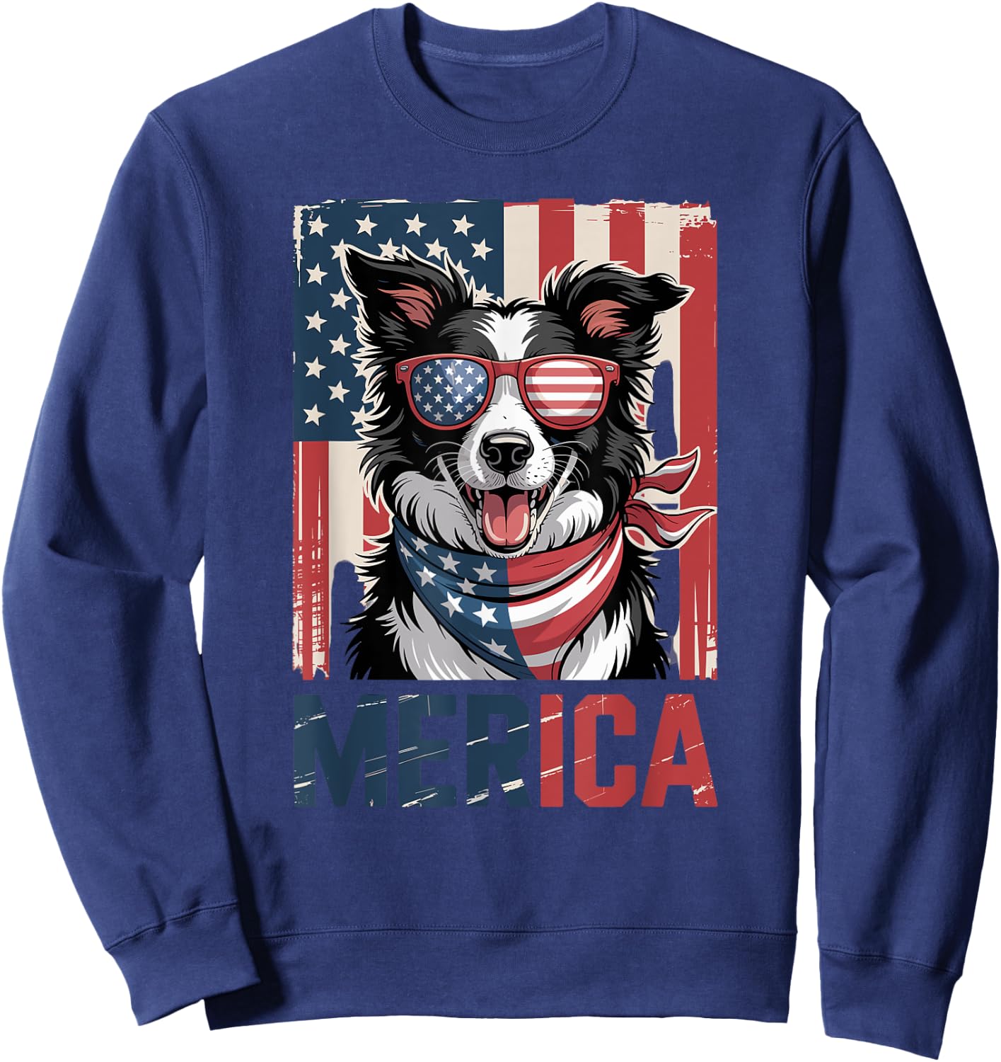 US Flag Merica Border Collie 4th of July Sweatshirt - Sweatshirt | Navy