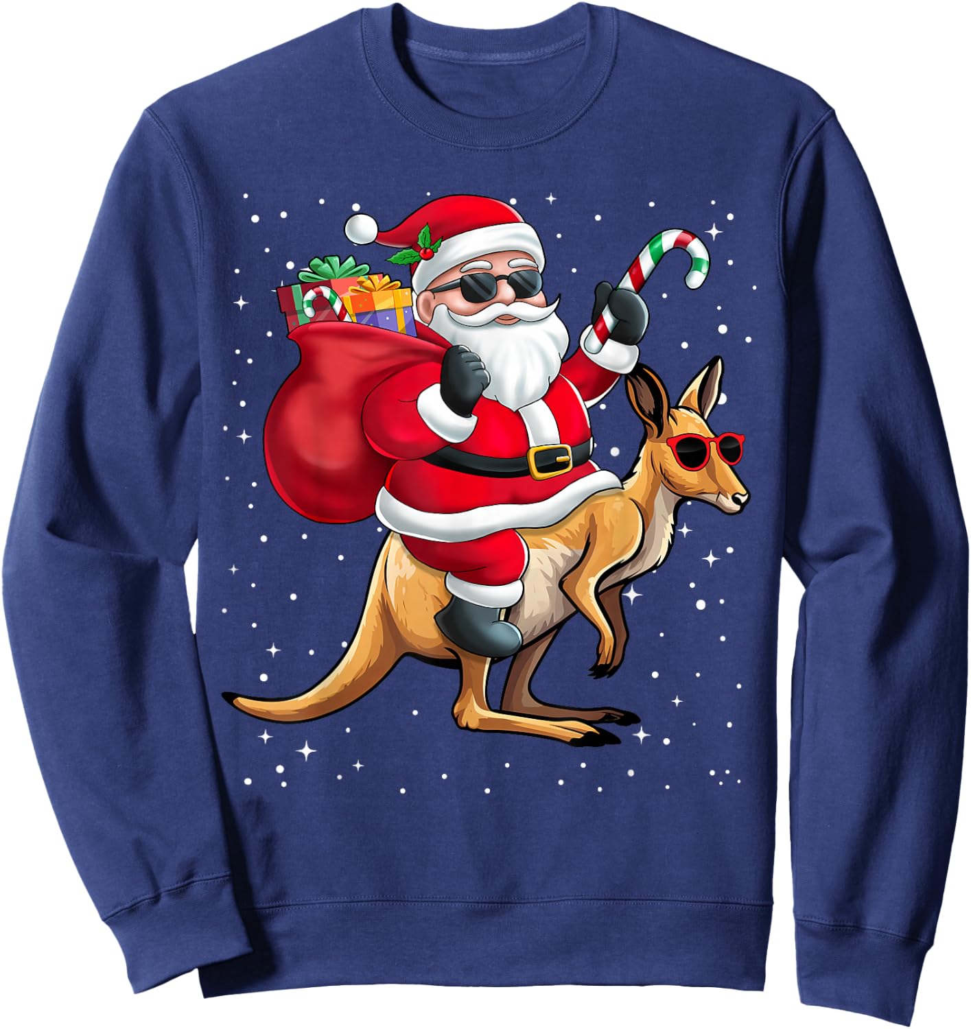 Santa Claus Riding A Kangaroo Christmas Boy Girl Kids Sweatshirt - Sweatshirt | Navy