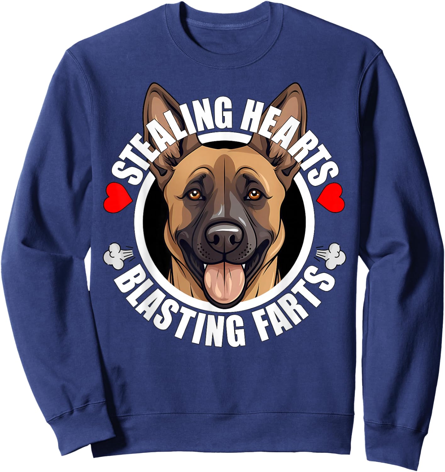 Funny Belgian Malinois Stealing Hearts Blasting Farts Dog Sweatshirt - Sweatshirt | Navy