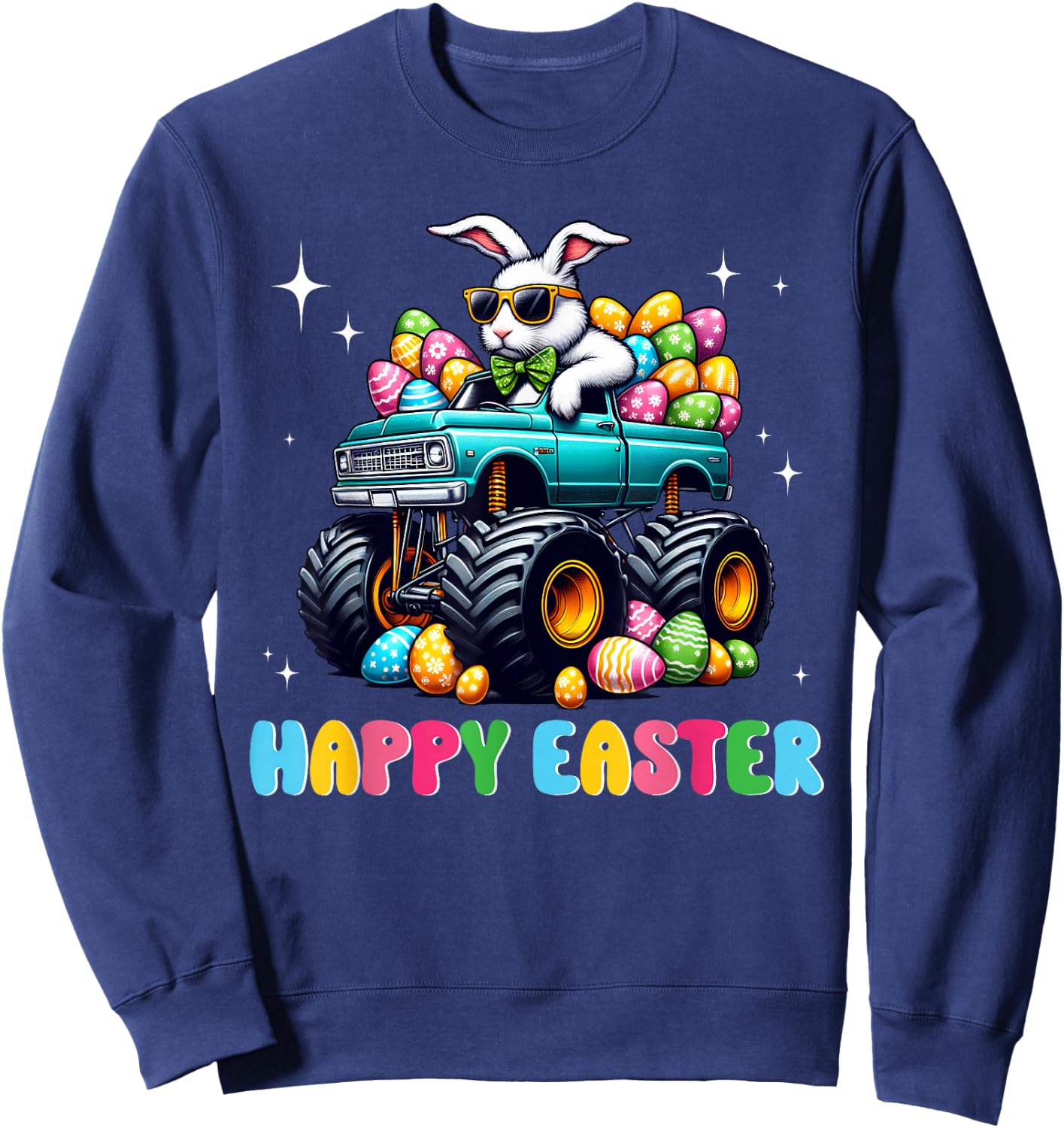 Funny Boys Happy Easter Monster Truck Easter Eggs Toddler Sweatshirt - Sweatshirt | Navy