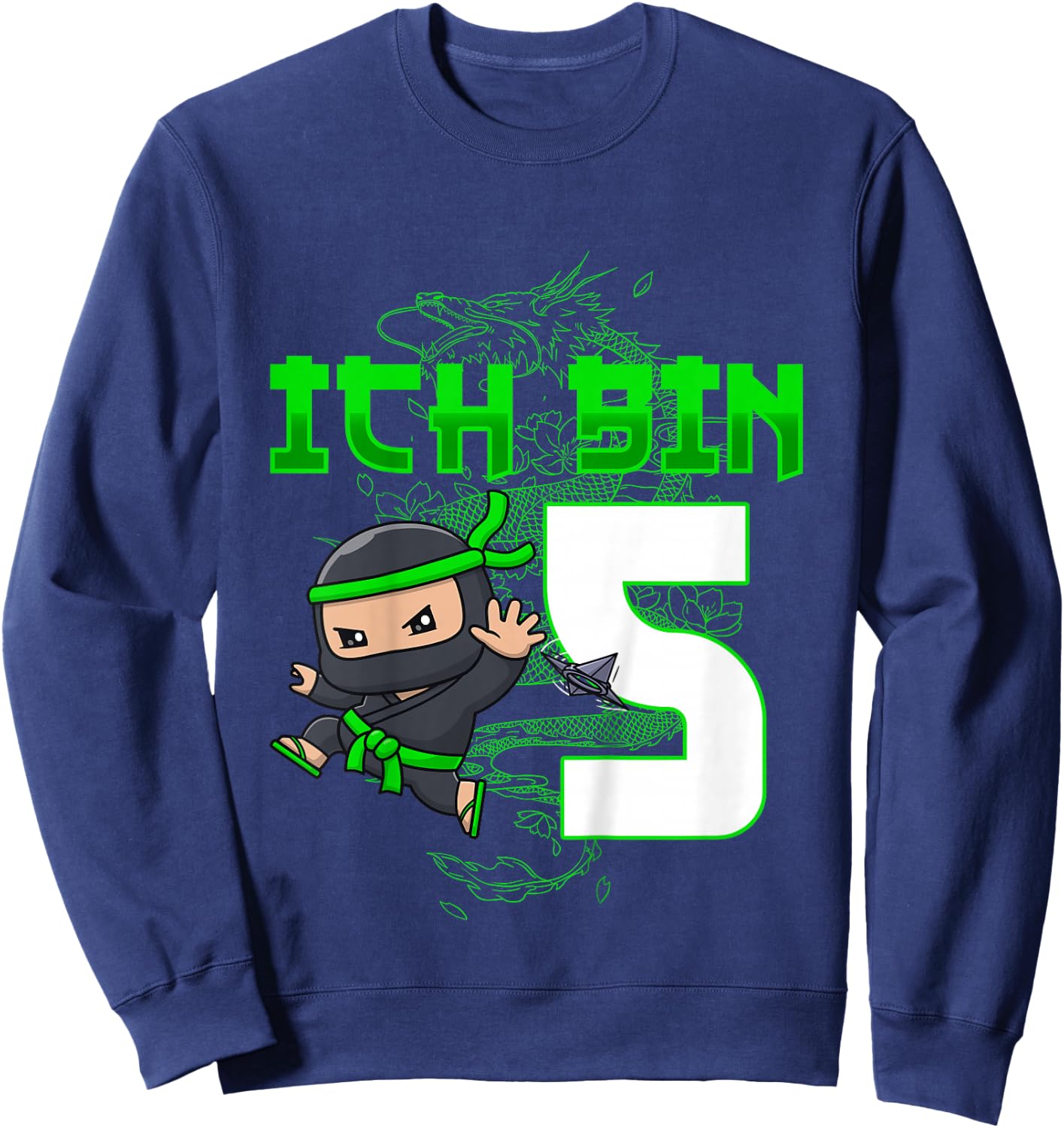 Kids 5th Birthday I Am 5 Years Old Ninja Funny Boy Child , black Sweatshirt - Sweatshirt | Navy