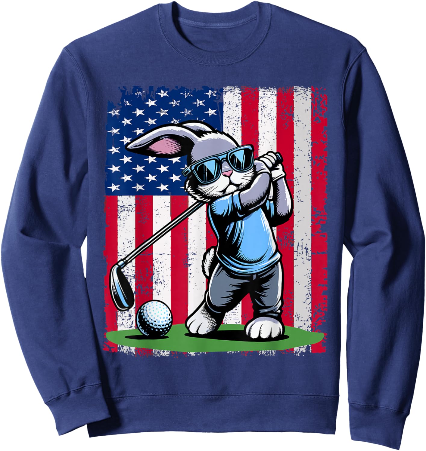 Golf Player Bunny Easter Egg Golfers American Flag Sweatshirt - Sweatshirt | Navy