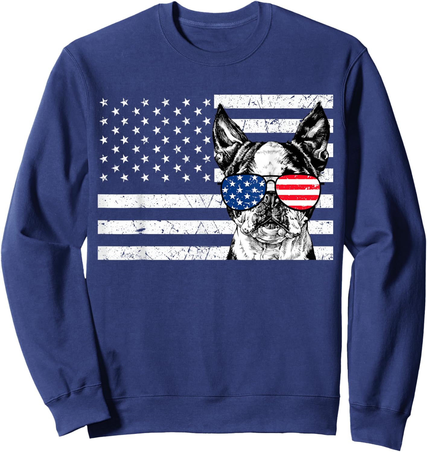 Boston Terrier Dog 4th of July US American Flag Patriotic Sweatshirt - Sweatshirt | Navy