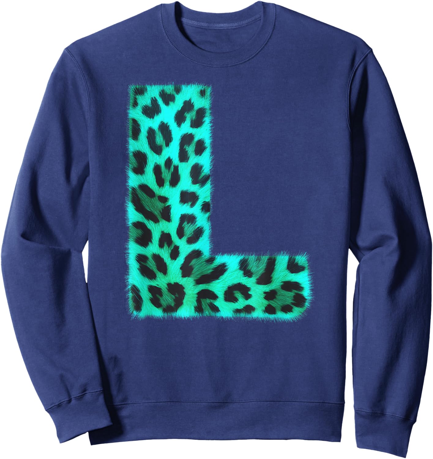 Letter L Cheetah Leopard Print Blue Initial Zebra Matching Sweatshirt - Sweatshirt | Navy
