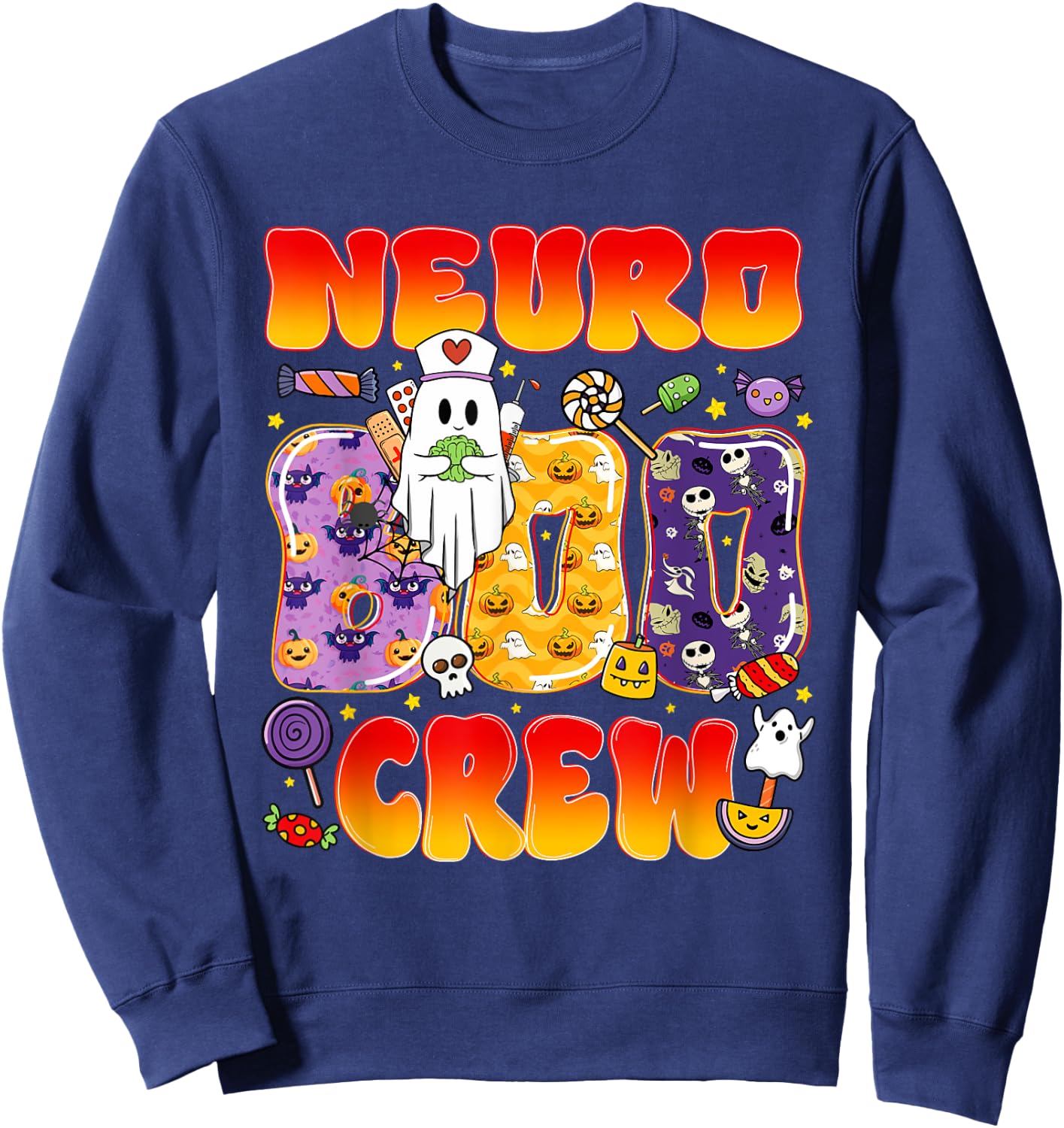 Neuro Boo Crew Neuro Nurse Funny Halloween Sweatshirt - Sweatshirt | Navy