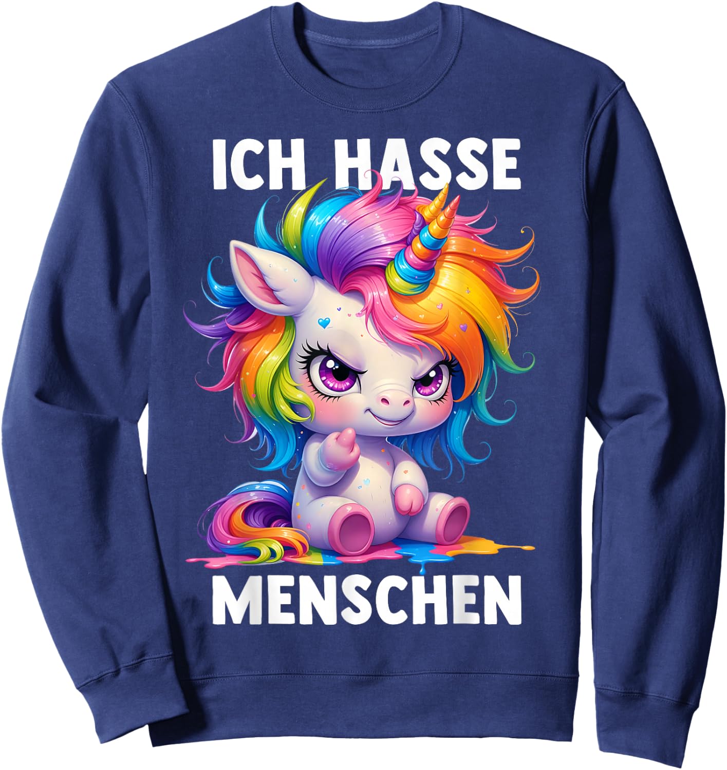 Misantroph with German Text "Ich Hasse Menschen" (German Language), black Sweatshirt - Sweatshirt | Navy