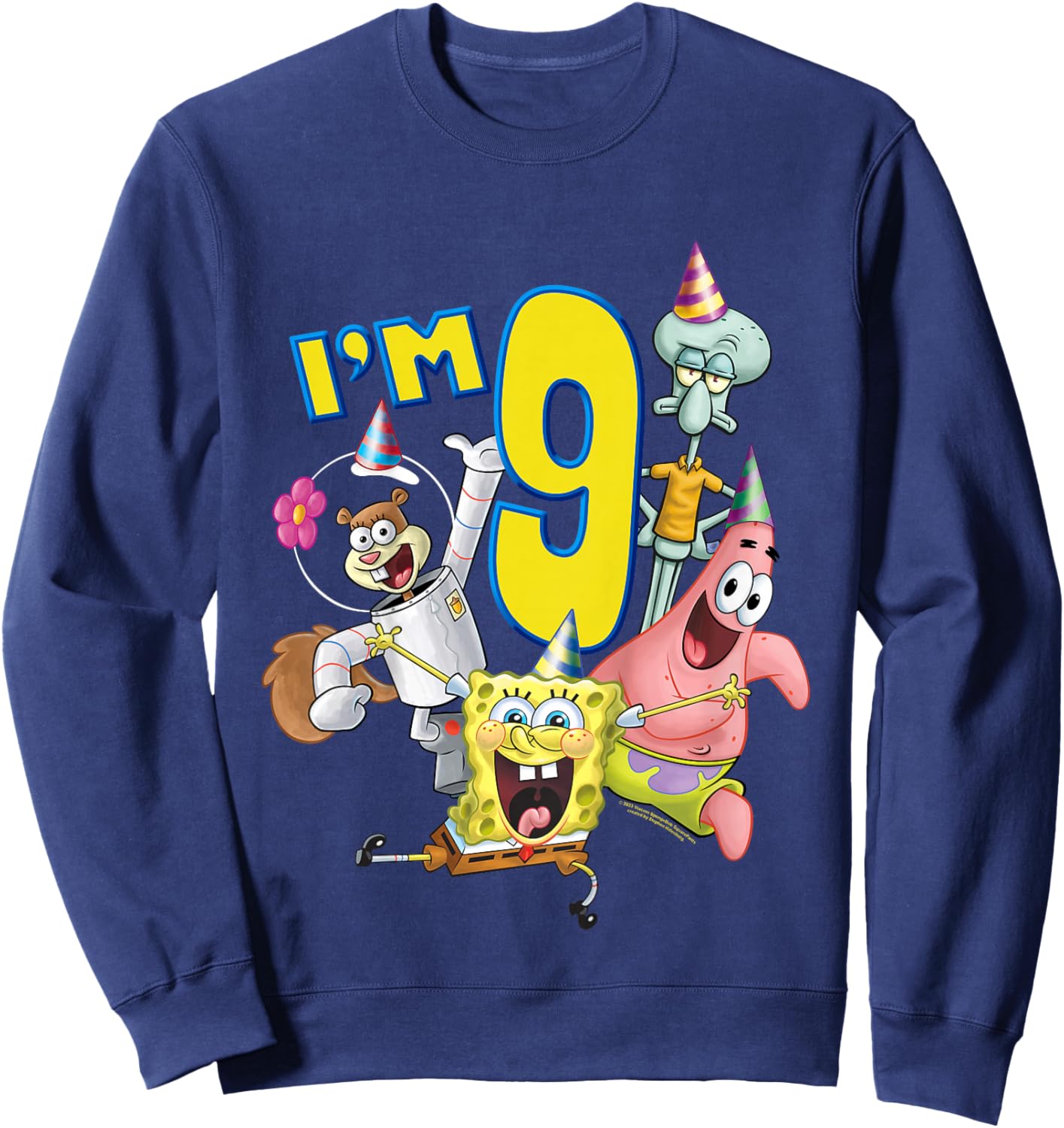SpongeBob SquarePants 9th Birthday Today I'm 9 Kids , gray Sweatshirt - Sweatshirt | Navy