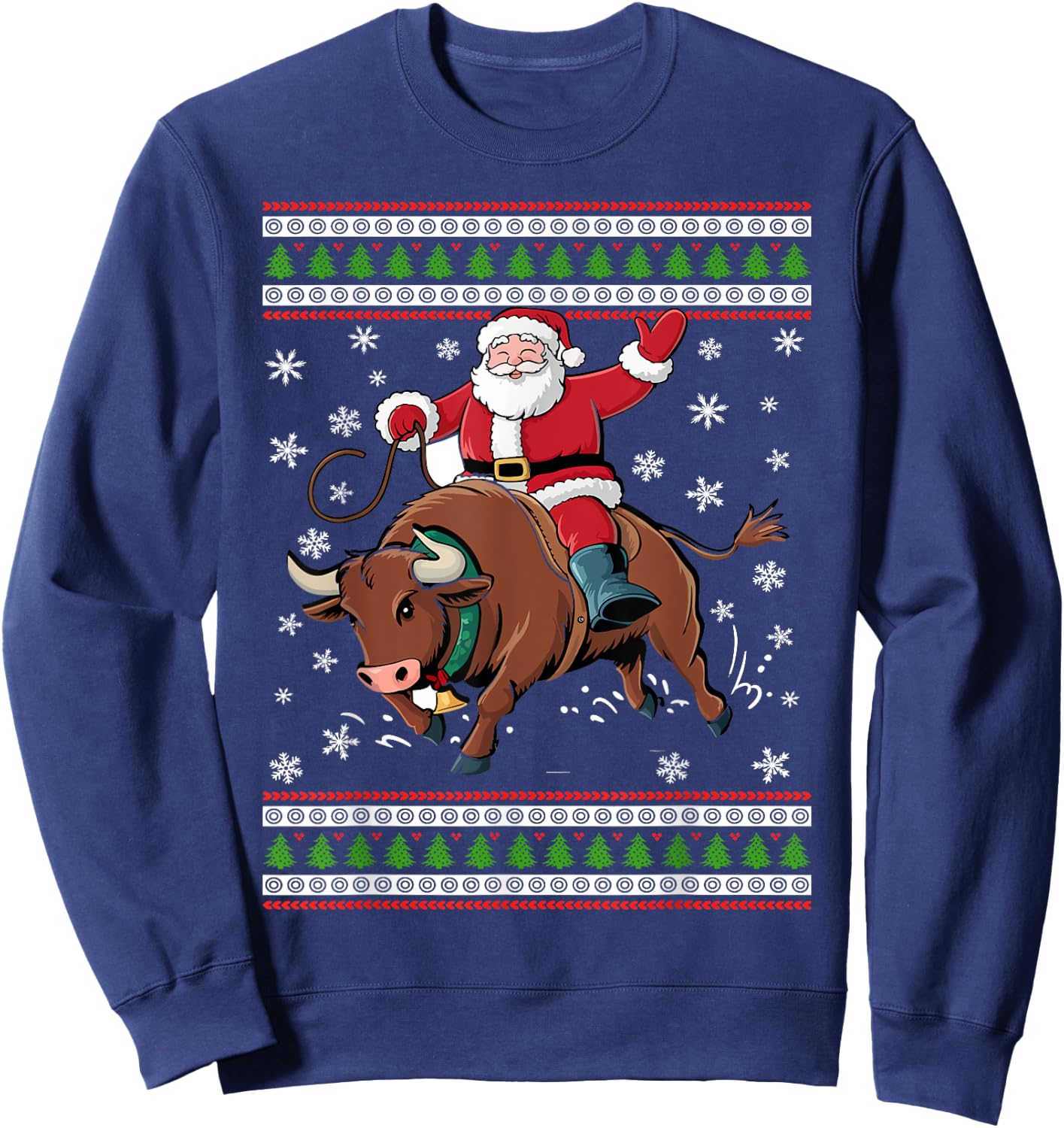 Christmas Santa Riding A Bull Funny Xmas Animal Lover Sweatshirt - Sweatshirt | Navy