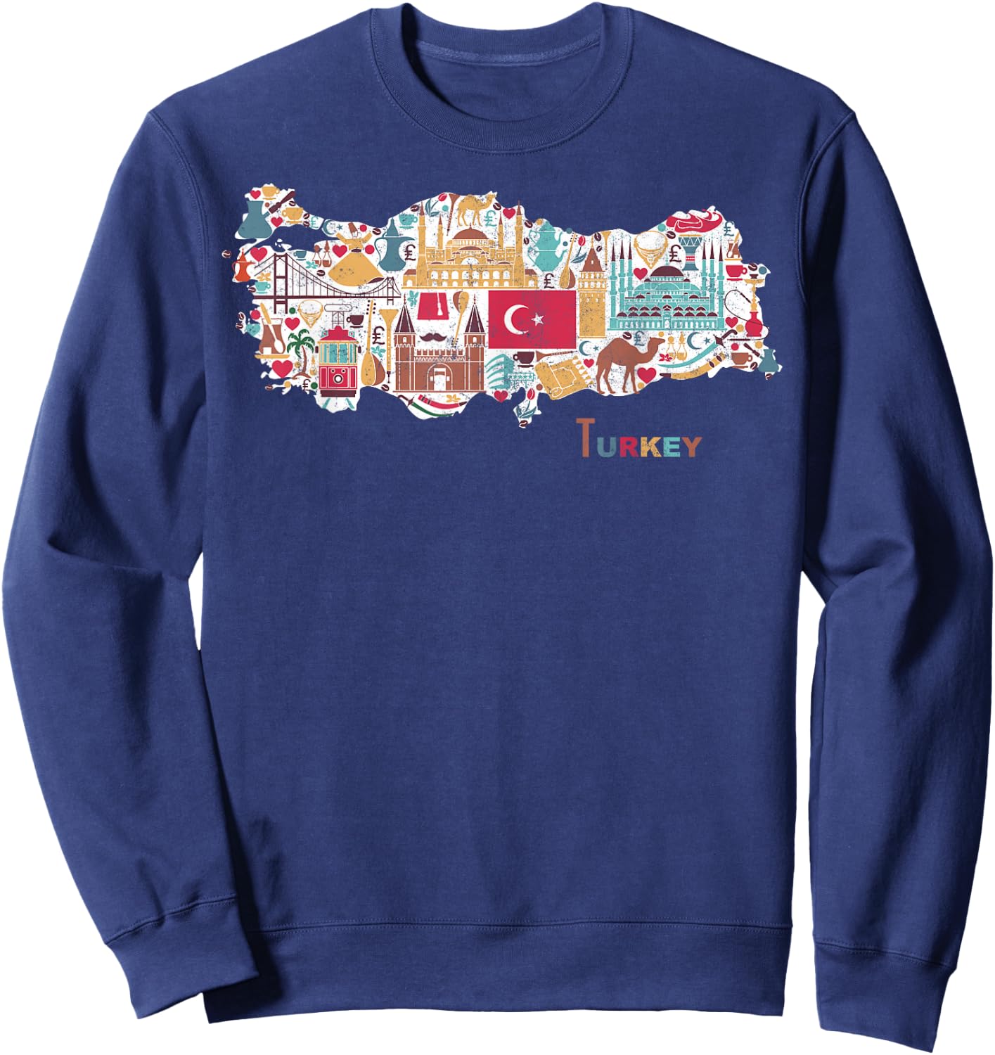 Travel Europe Asia Istanbul Turkey Map Turkish Vacation Sweatshirt - Sweatshirt | Navy