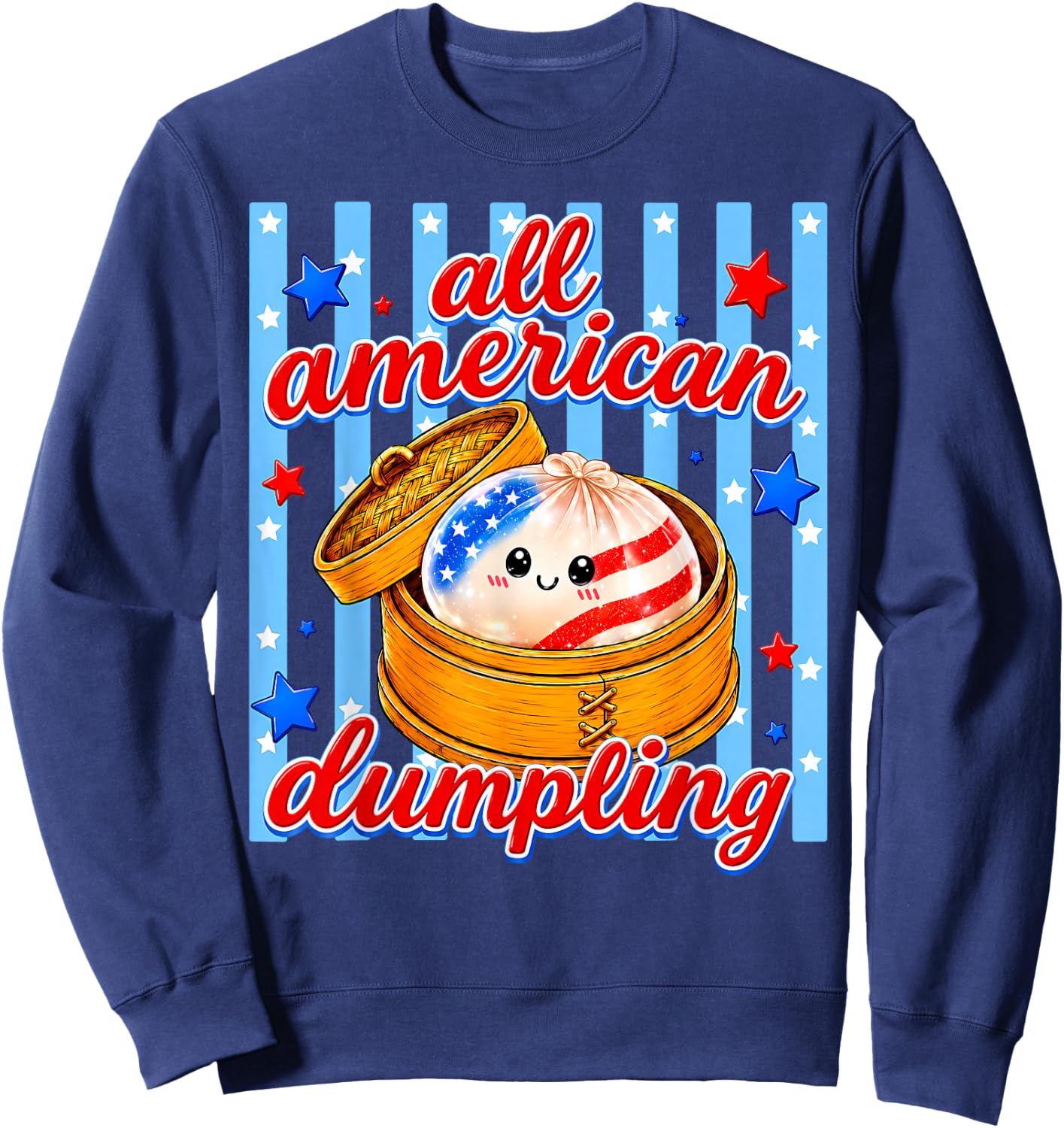 Blue Striped All American Dumpling Cute 4th of July for Kids Sweatshirt - Sweatshirt | Navy