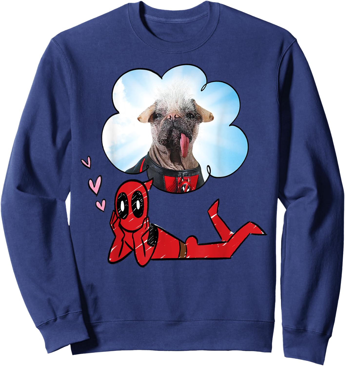 Marvel Deadpool & Wolverine Dreaming of Dogpool Doodle , Black, S Sweatshirt - Sweatshirt | Navy