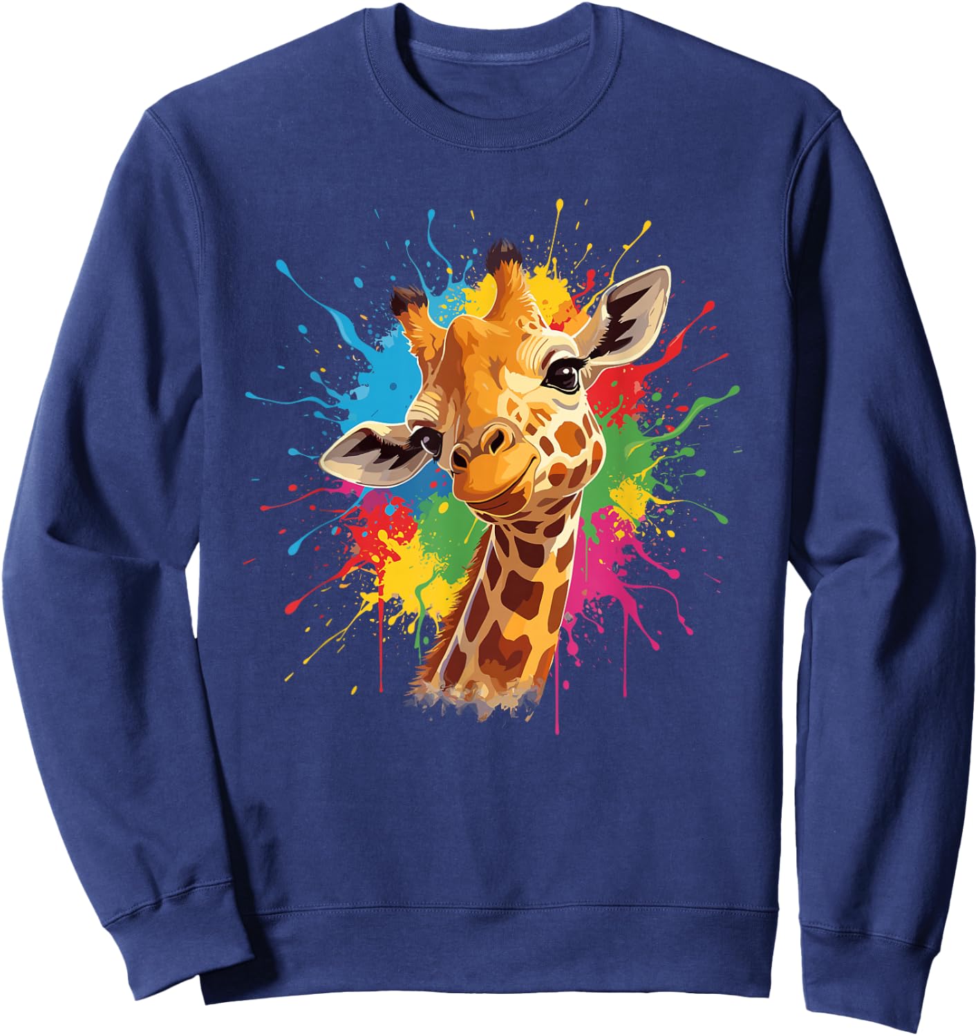Cute Colorful Giraffe Rainbow Splash Safari Animal Sweatshirt - Sweatshirt | Navy