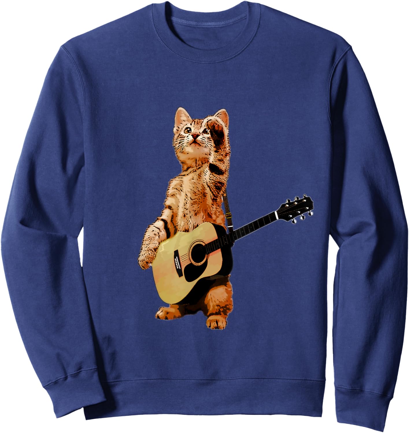 Cat Playing Acoustic Guitar Cool Musician Guitarist Men Women Sweatshirt - Sweatshirt | Navy