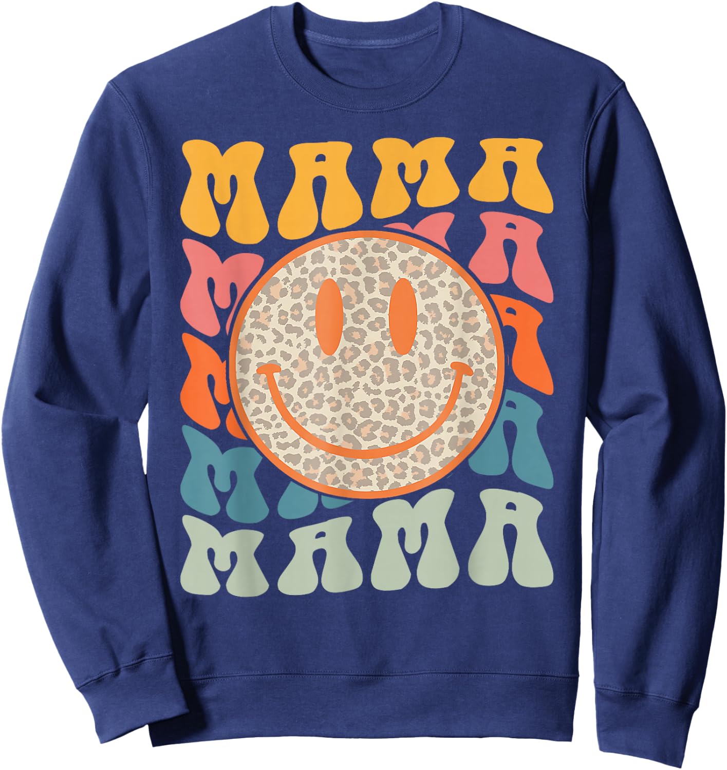 Retro Leopard Mama Groovy Face Trendy New Mama Sweatshirt - Sweatshirt | Navy
