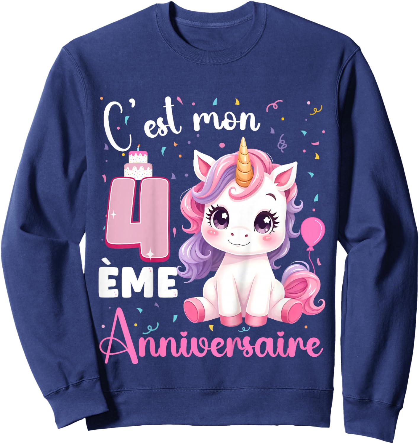 Enfant C'est Mon 4 ème Anniversaire Unicorn Birthday 4 Years , Black, 2 Sweatshirt - Sweatshirt | Navy