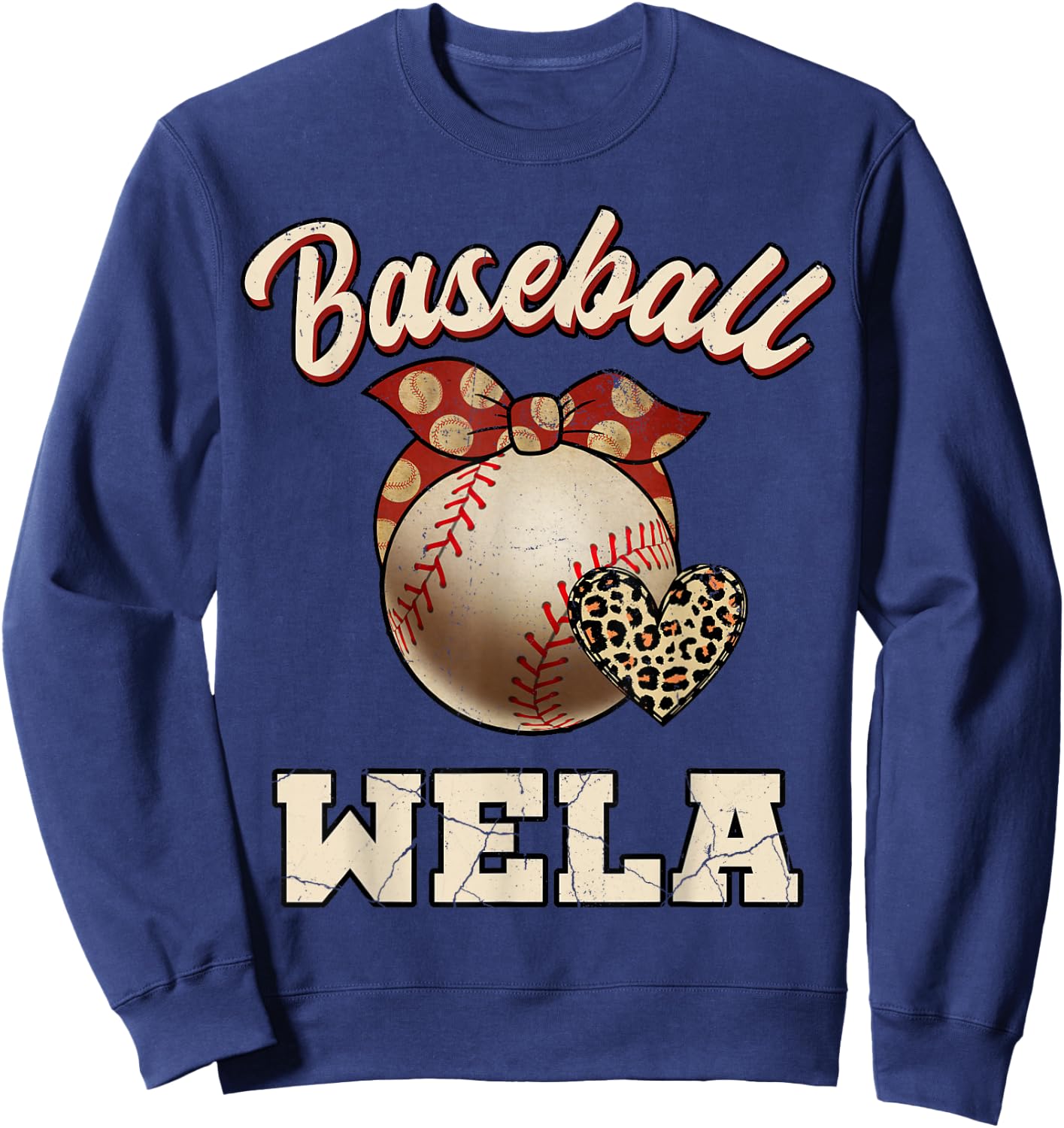 Baseball Wela Bandana Leopard Heart Fans Mother's Day Sweatshirt - Sweatshirt | Navy