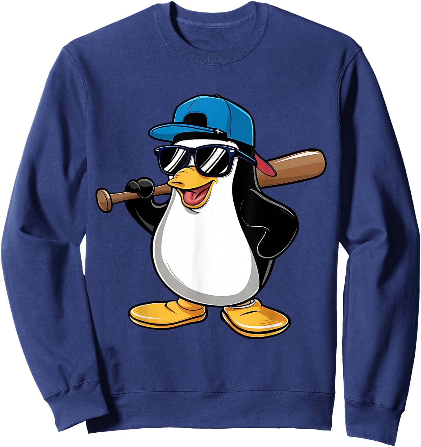 Penguin Baseball Panda Playing Baseball Penguin Sweatshirt - Sweatshirt | Navy