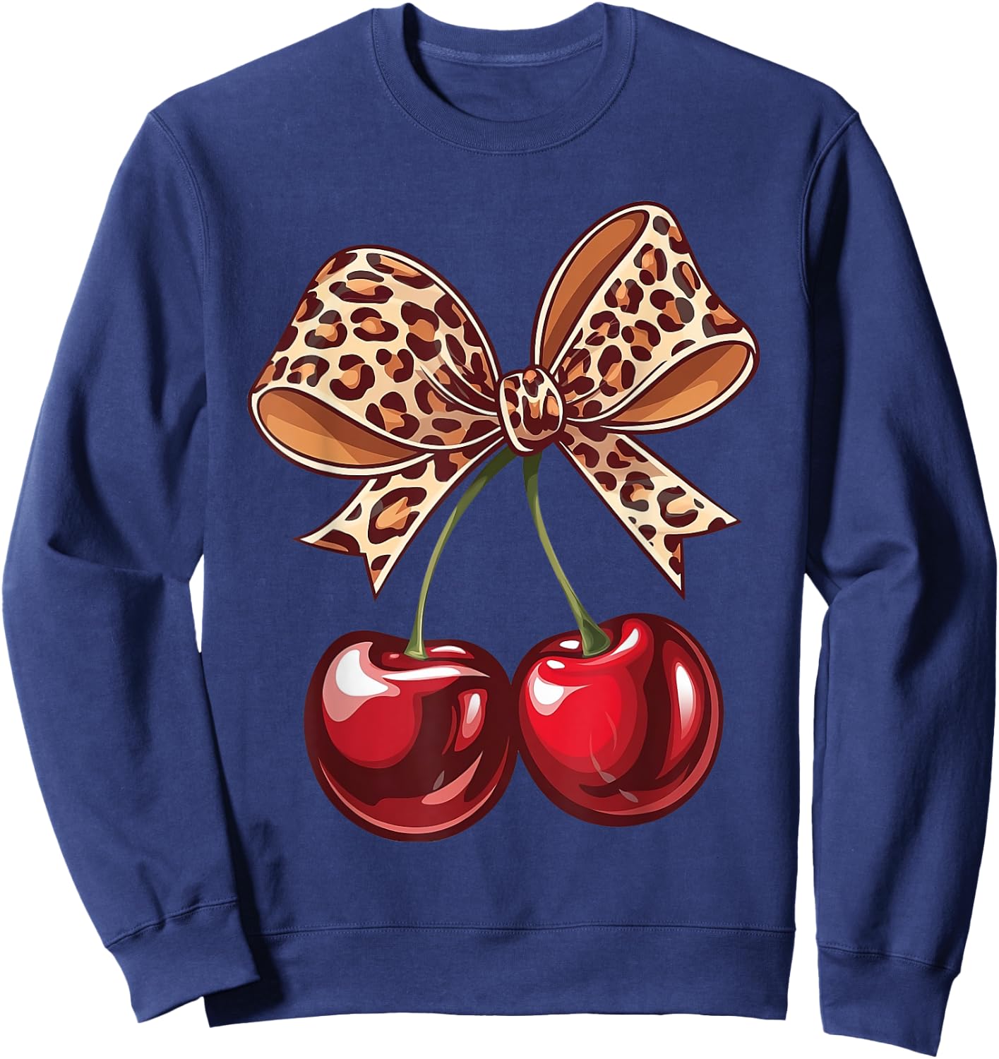 Coquette Cherry Leopard Ribbon Bow Women Girls Sweatshirt - Sweatshirt | Navy