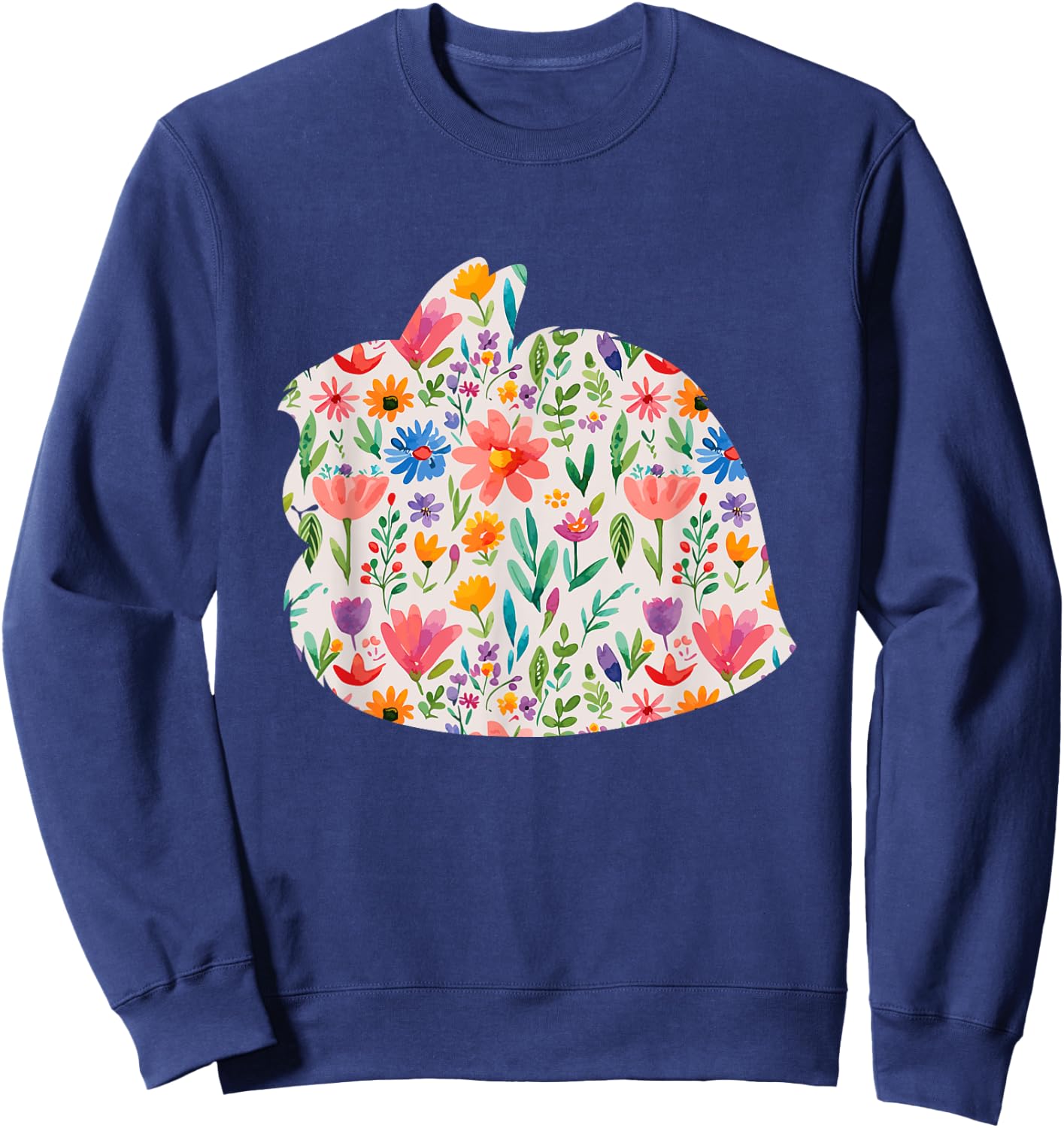 Jersey Wooly Bunny Rabbit watercolor flowers design Sweatshirt - Sweatshirt | Navy
