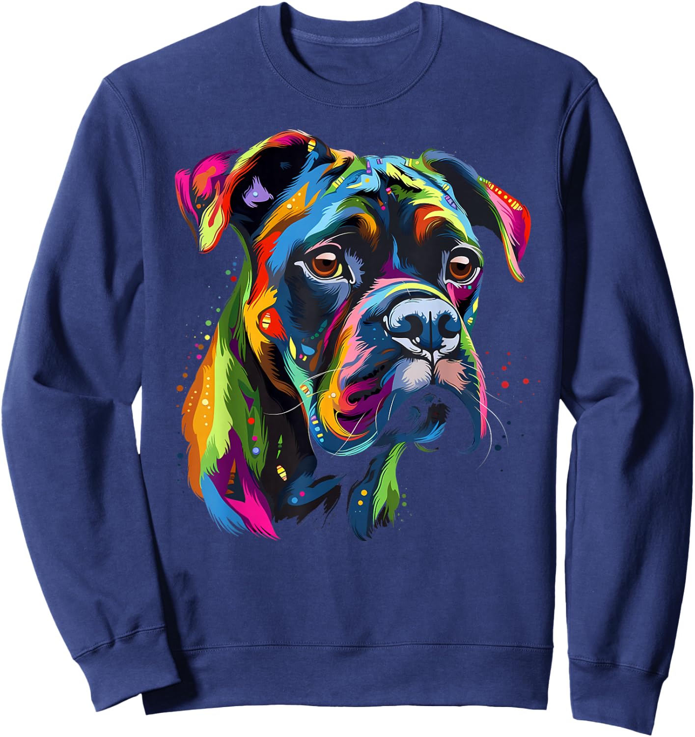 Boxer-Hund, buntes Gesicht, lustiger Welpen-Kunstliebhaber, Schwarz Sweatshirt - Sweatshirt | Navy
