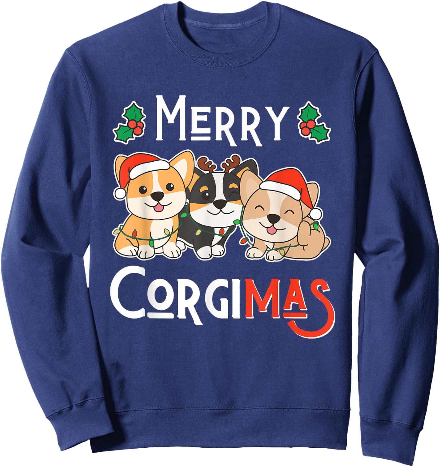 Merry Corgimas Pun Corgi Christmas Sweatshirt - Sweatshirt | Navy