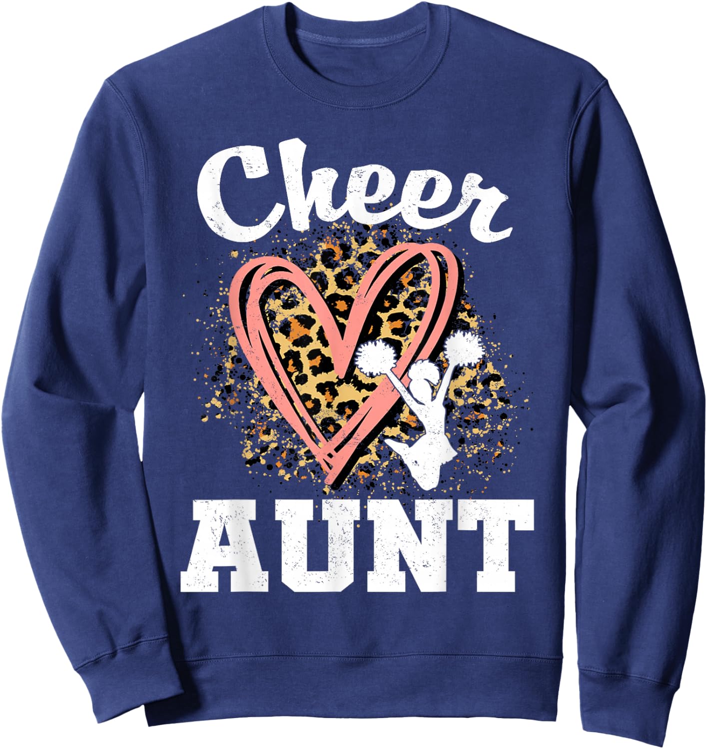 Cheer Aunt Leopard Heart Cheerleader Matching Family Sweatshirt - Sweatshirt | Navy