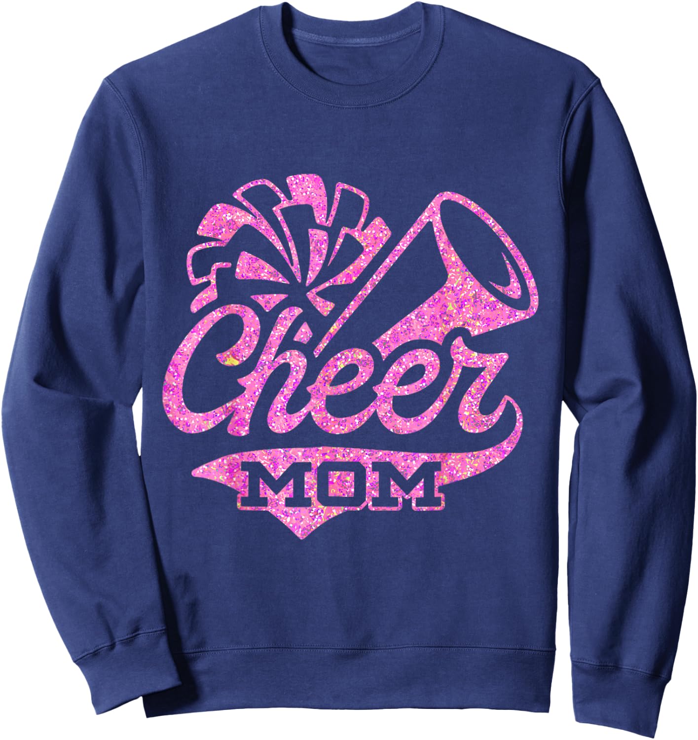 Cheerleader Black Pink Pom Pom Cheer Mom Biggest Fan Sweatshirt - Sweatshirt | Navy
