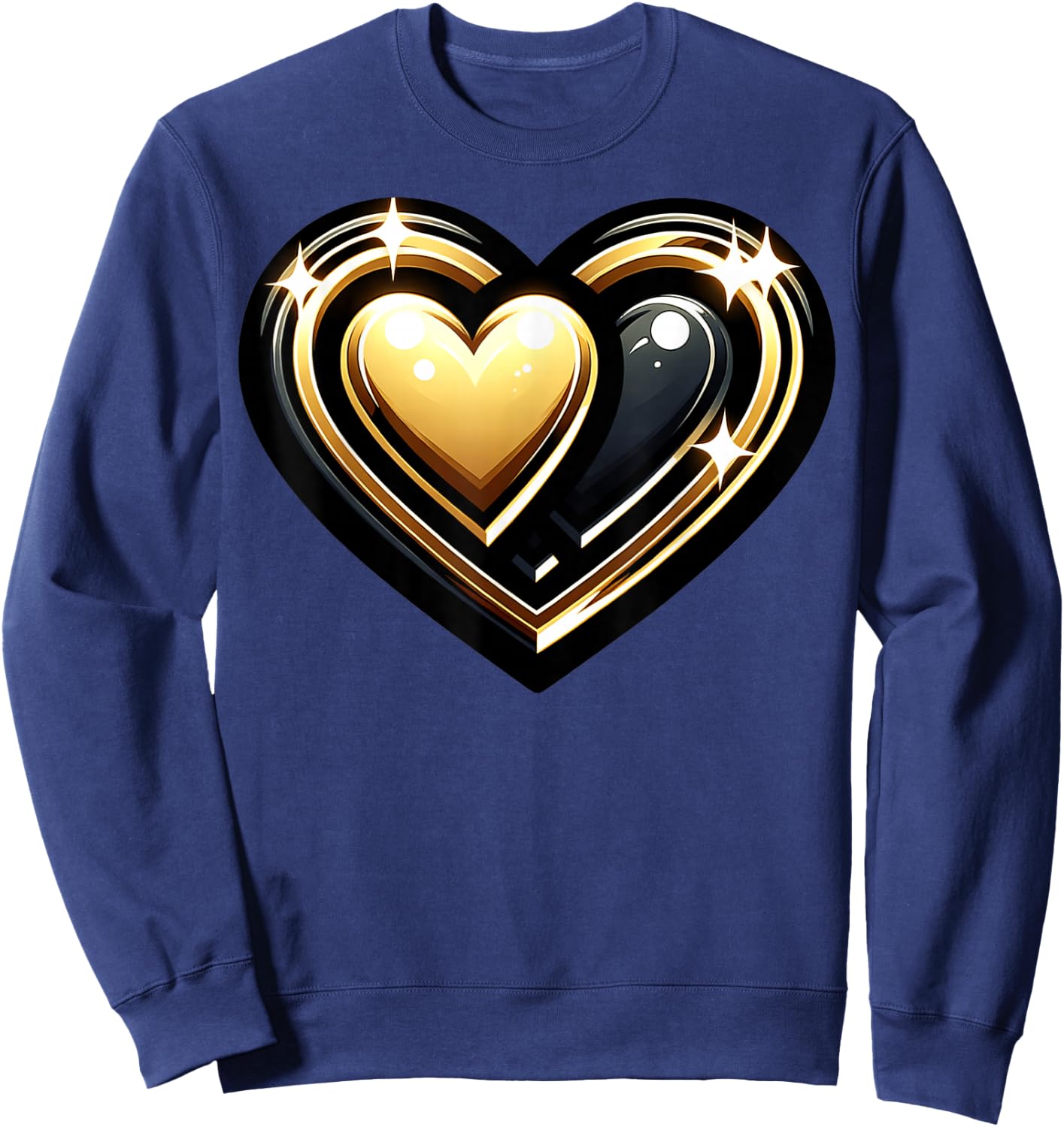 Golden And Black Hearts Sparkling Heart Design Sweatshirt - Sweatshirt | Navy