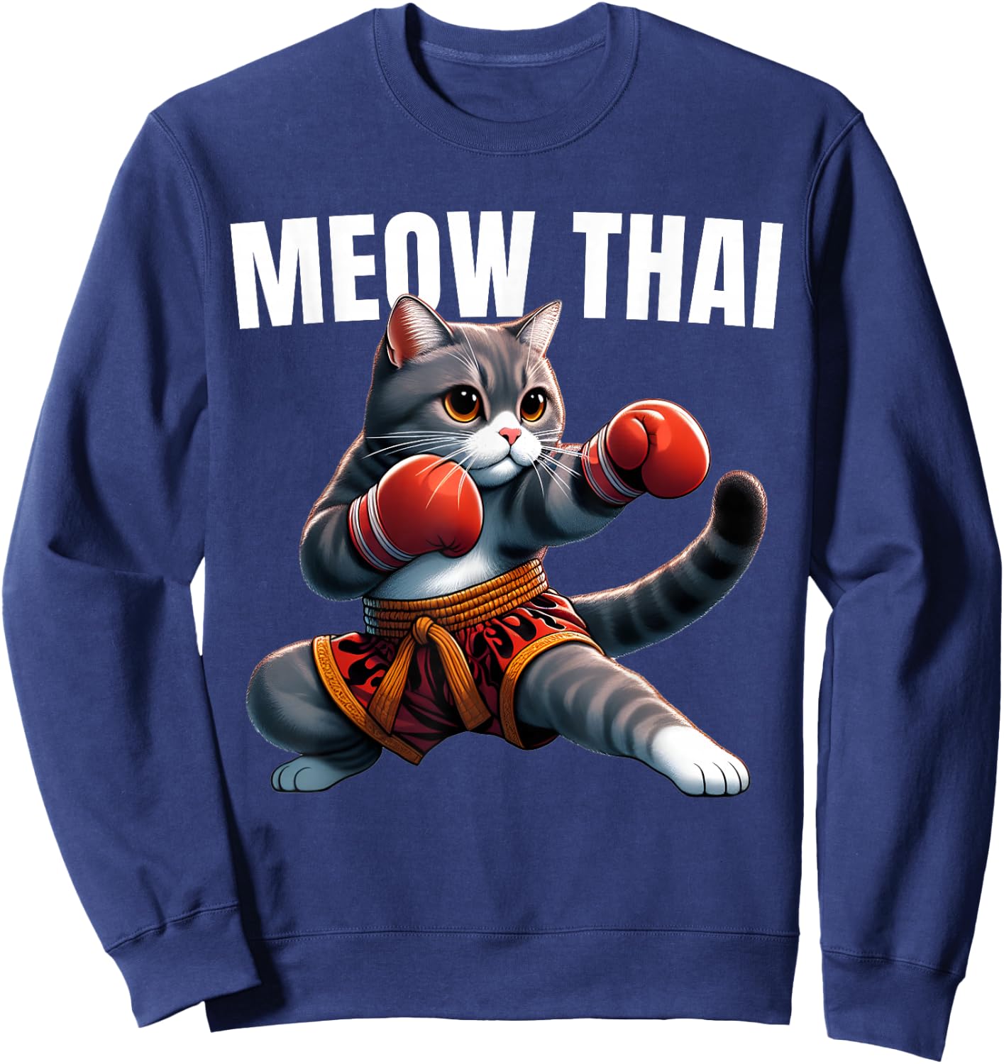 Funny Muay Thai Cat Meow Thai Boxing Martial Art Kids Sweatshirt - Sweatshirt | Navy