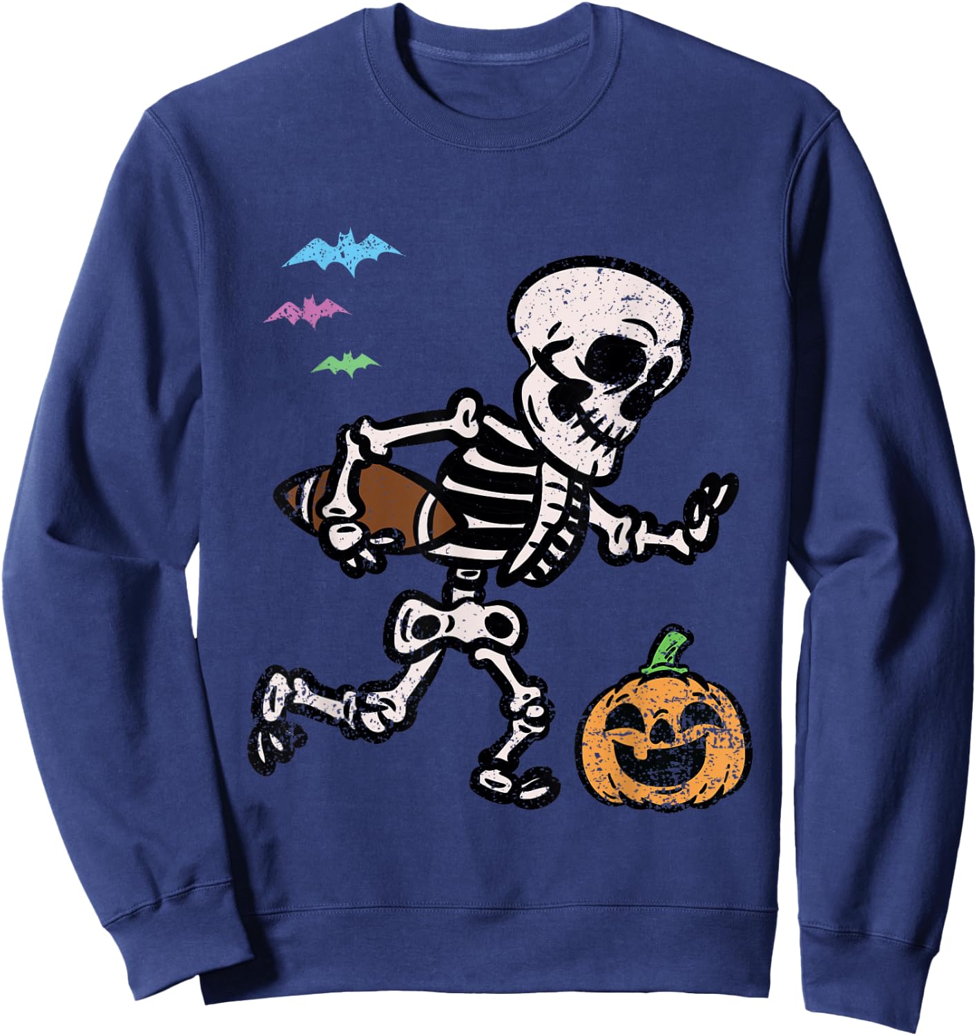 Skeleton Football Player Halloween Costume Funny Pumpkin Sweatshirt - Sweatshirt | Navy