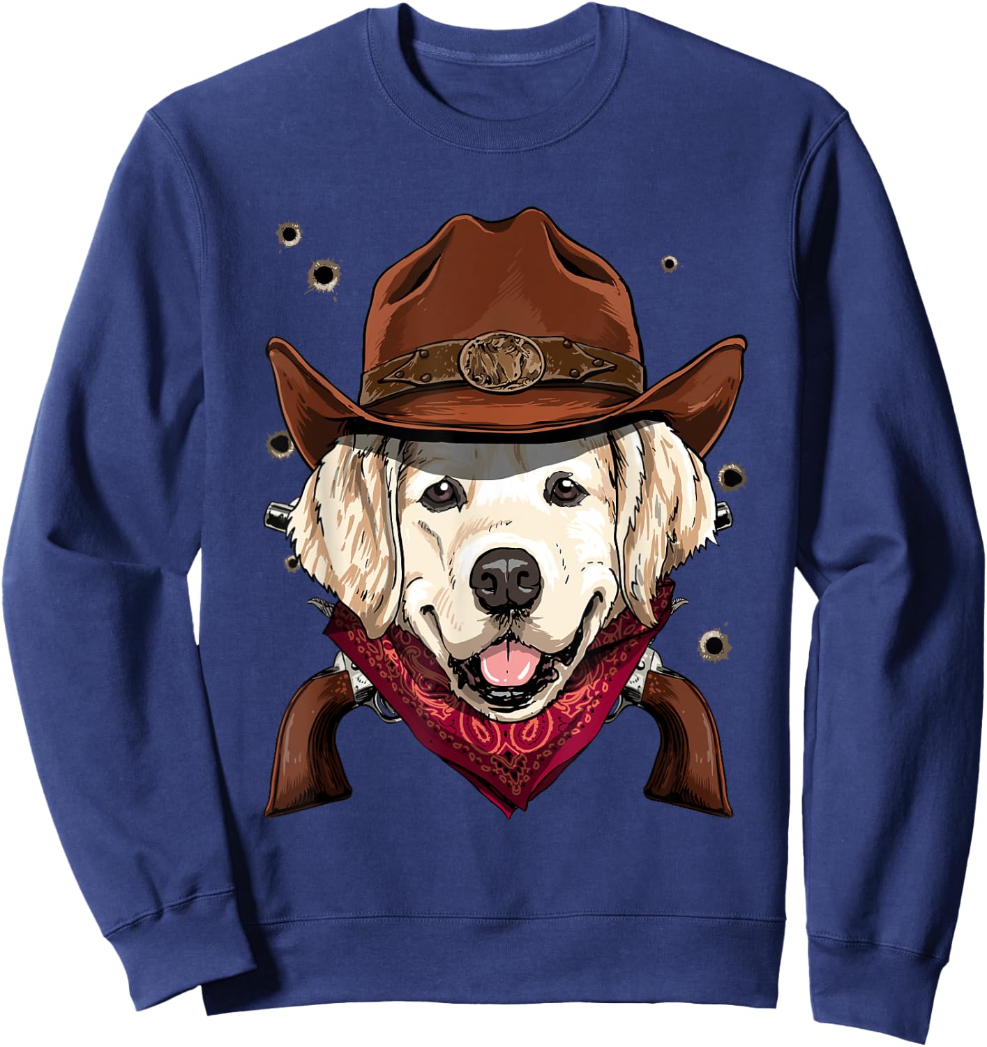 Cowboy Golden Retriever Western Rodeo Cowboy Hat and Bandana Sweatshirt - Sweatshirt | Navy